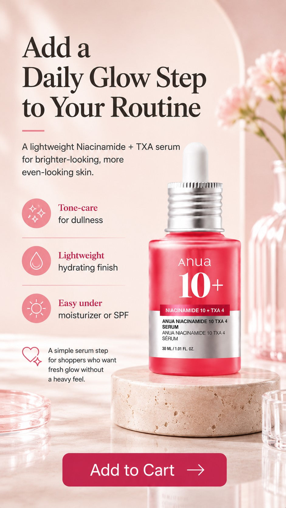 Anua Niacinamide 10 + TXA 4 Serum – 10% Niacinamide & 4% Tranexamic Acid: For Dark Spots