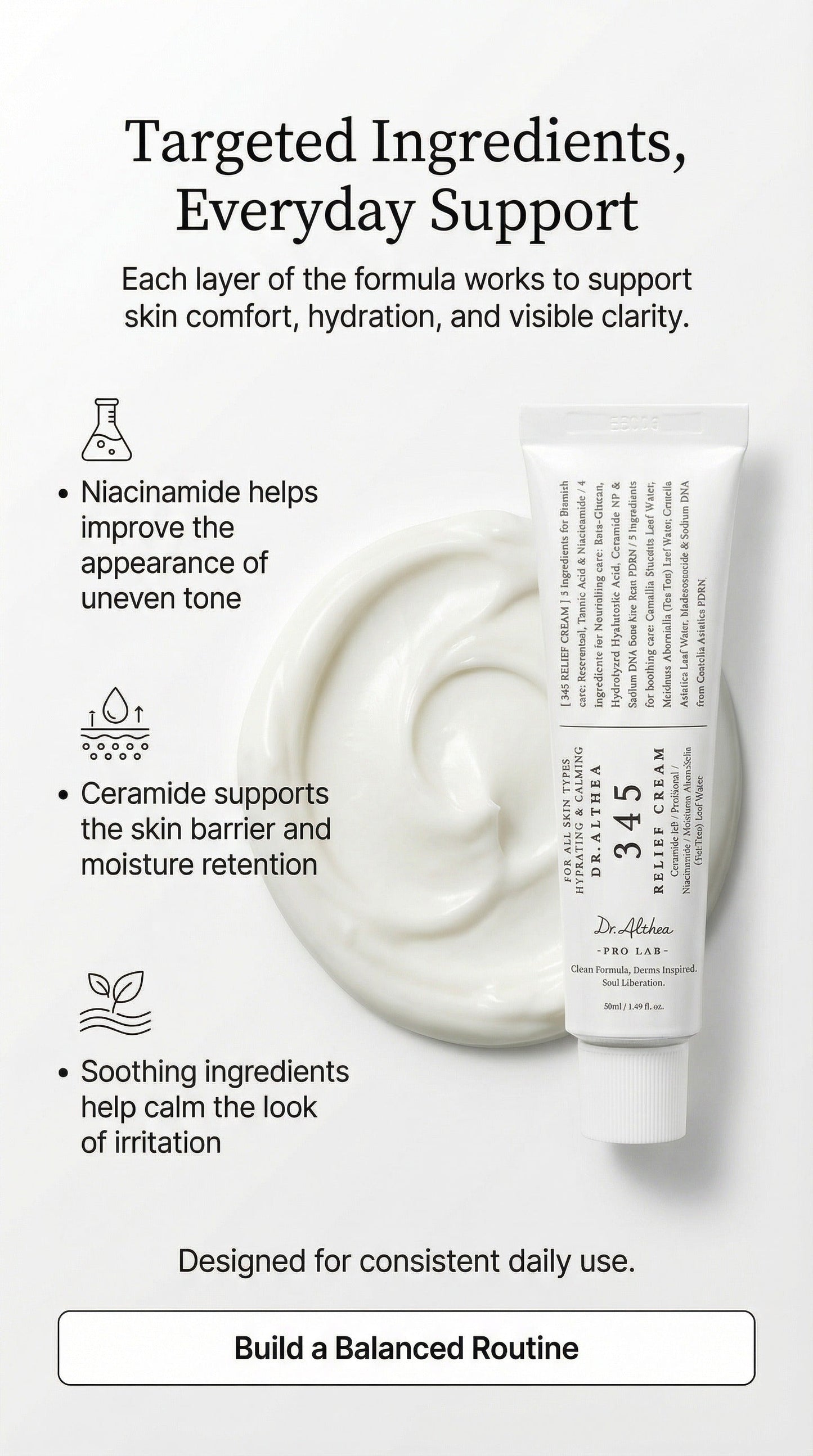Dr. Althea 345 Relief Cream | Barrier Repair Moisturizer with Niacinamide, Ceramide & PDRN | Soothing Vegan Korean Skincare for Acne-Prone & Sensitive Skin (1.69 Fl Oz)