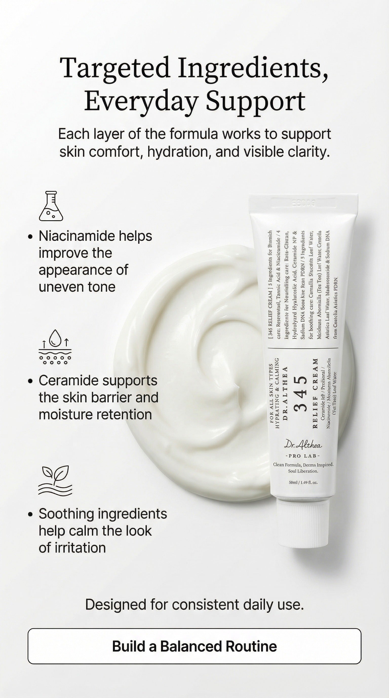 Dr. Althea 345 Relief Cream | Barrier Repair Moisturizer with Niacinamide, Ceramide & PDRN | Soothing Vegan Korean Skincare for Acne-Prone & Sensitive Skin (1.69 Fl Oz)