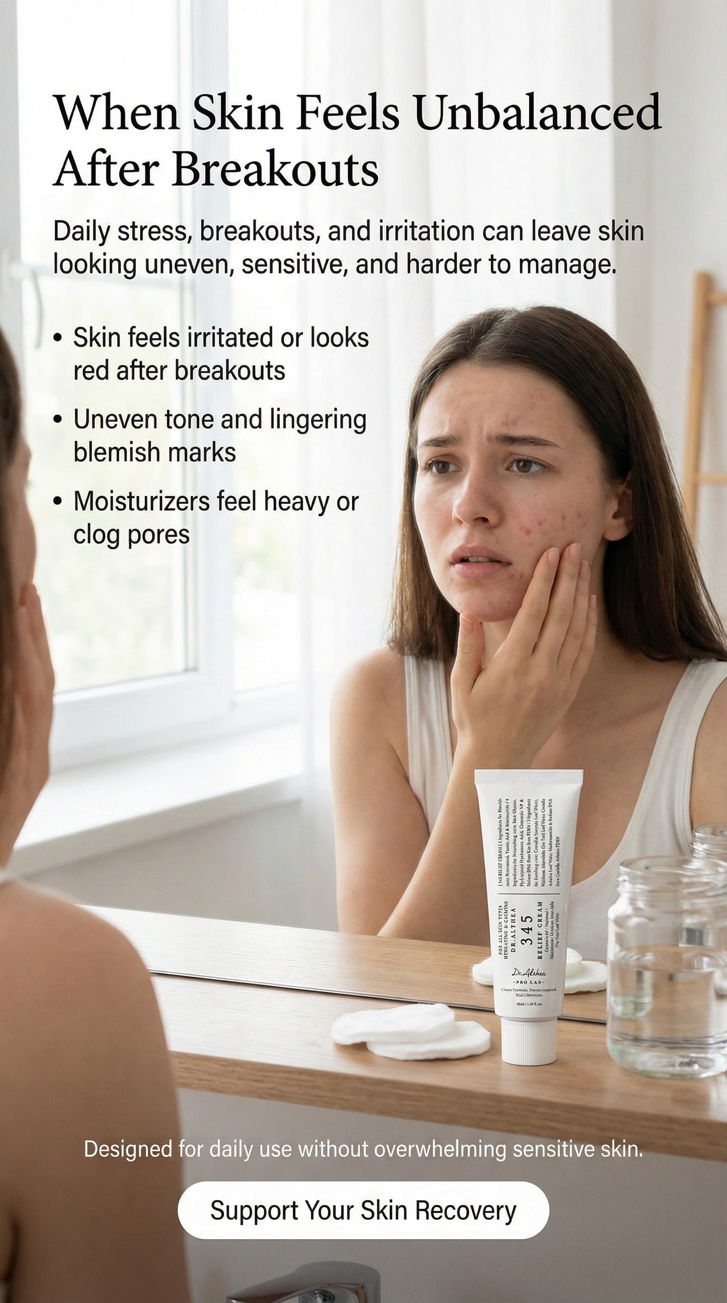 Dr. Althea 345 Relief Cream | Barrier Repair Moisturizer with Niacinamide, Ceramide & PDRN | Soothing Vegan Korean Skincare for Acne-Prone & Sensitive Skin (1.69 Fl Oz)
