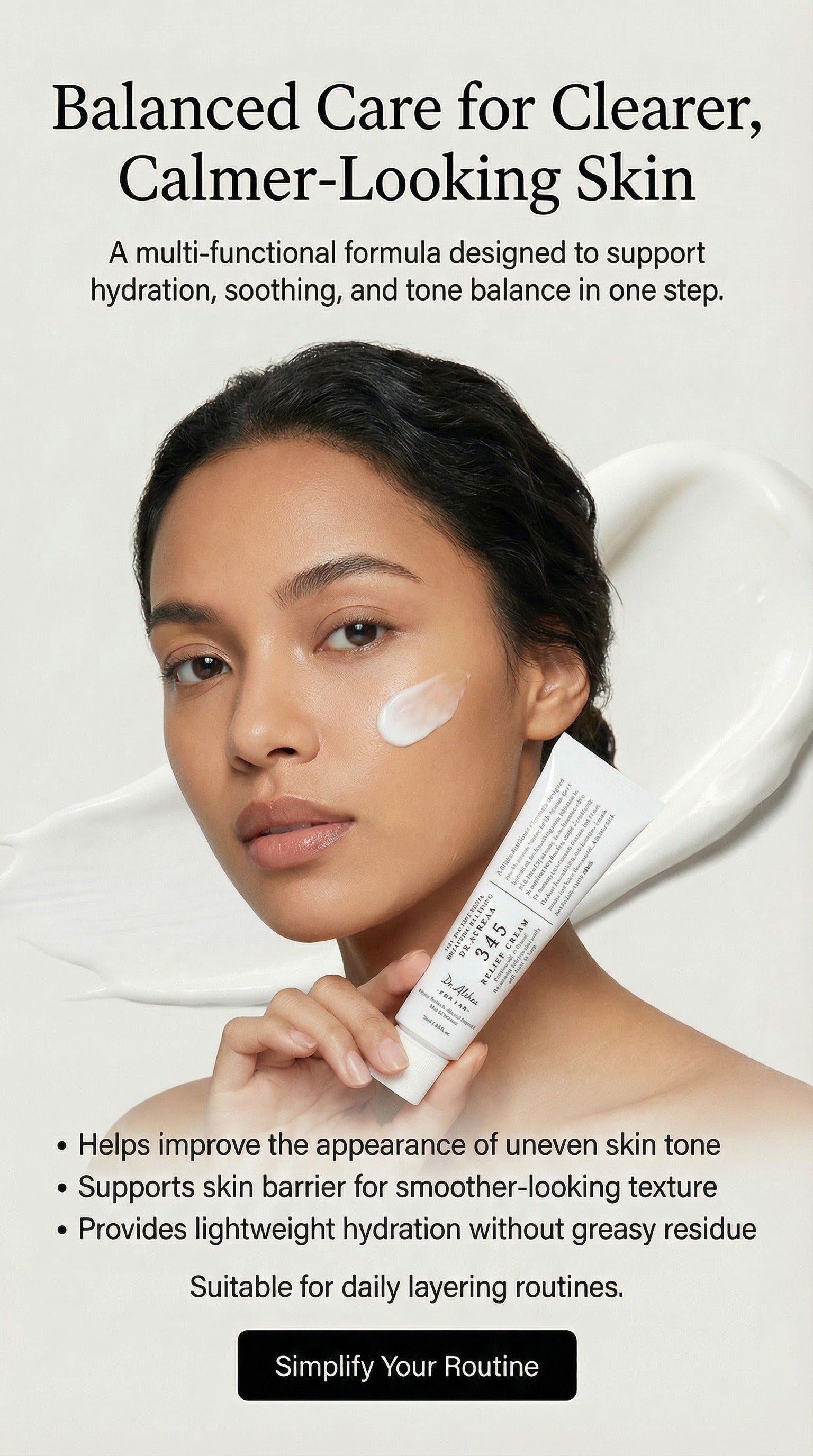 Dr. Althea 345 Relief Cream | Barrier Repair Moisturizer with Niacinamide, Ceramide & PDRN | Soothing Vegan Korean Skincare for Acne-Prone & Sensitive Skin (1.69 Fl Oz)