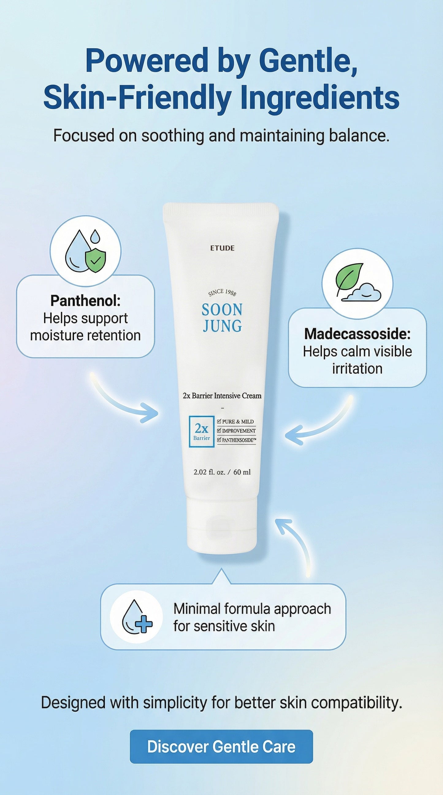 ETUDE SoonJung 2X Intensive Barrier Repair Cream | Panthenol & Madecassoside Moisturizer for Sensitive Skin, Hydration & Soothing Care, Korean Skincare 2.02 fl oz