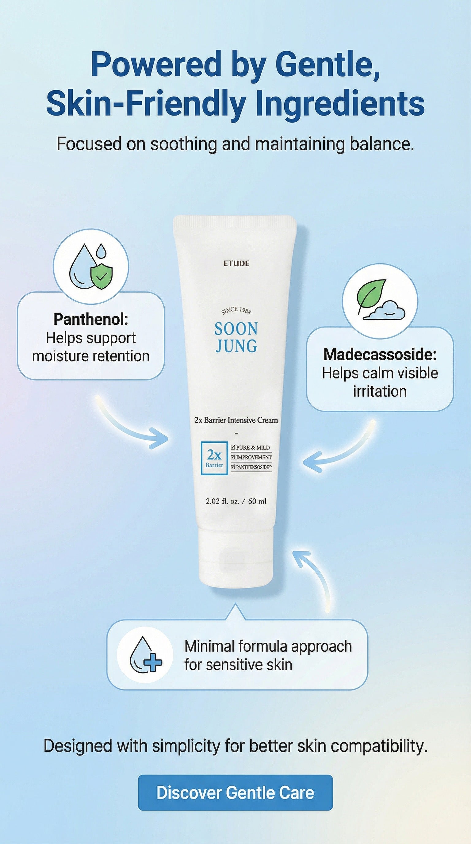 ETUDE SoonJung 2X Intensive Barrier Repair Cream | Panthenol & Madecassoside Moisturizer for Sensitive Skin, Hydration & Soothing Care, Korean Skincare 2.02 fl oz