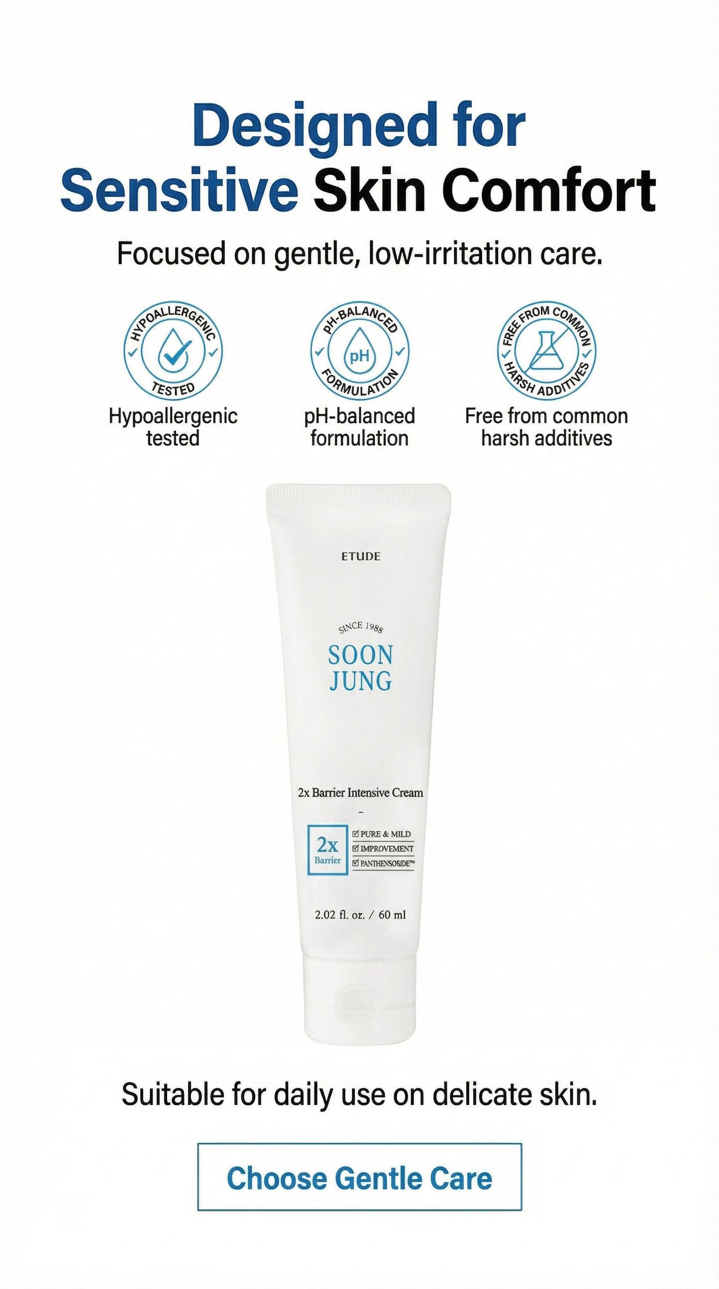 ETUDE SoonJung 2X Intensive Barrier Repair Cream | Panthenol & Madecassoside Moisturizer for Sensitive Skin, Hydration & Soothing Care, Korean Skincare 2.02 fl oz