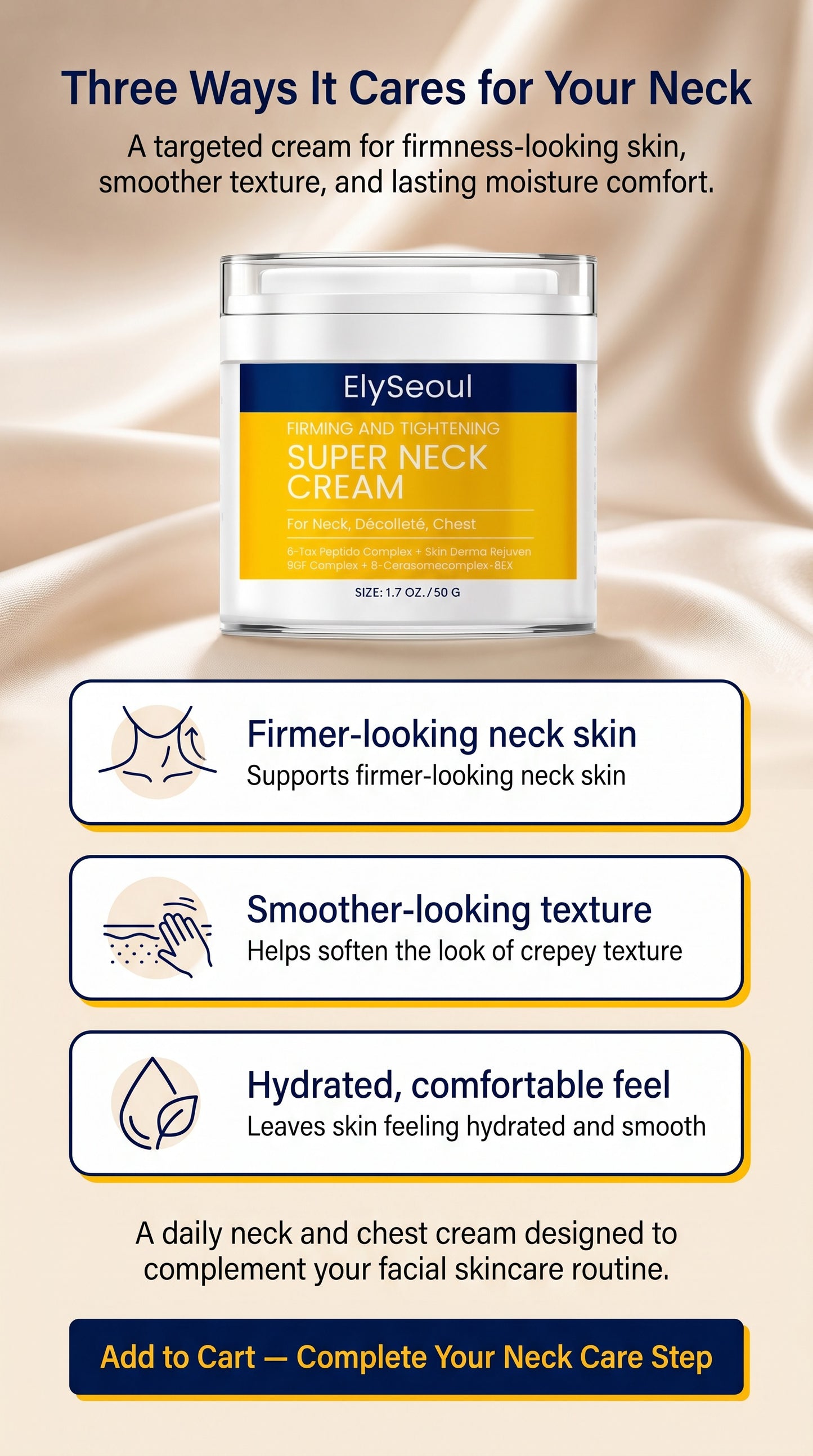 Korean Peptide Neck Cream for Firming-Looking Skin | Anti-Aging Neck & Décolleté Moisturizer for Crepey Texture, Fine Lines, Wrinkles & Dryness