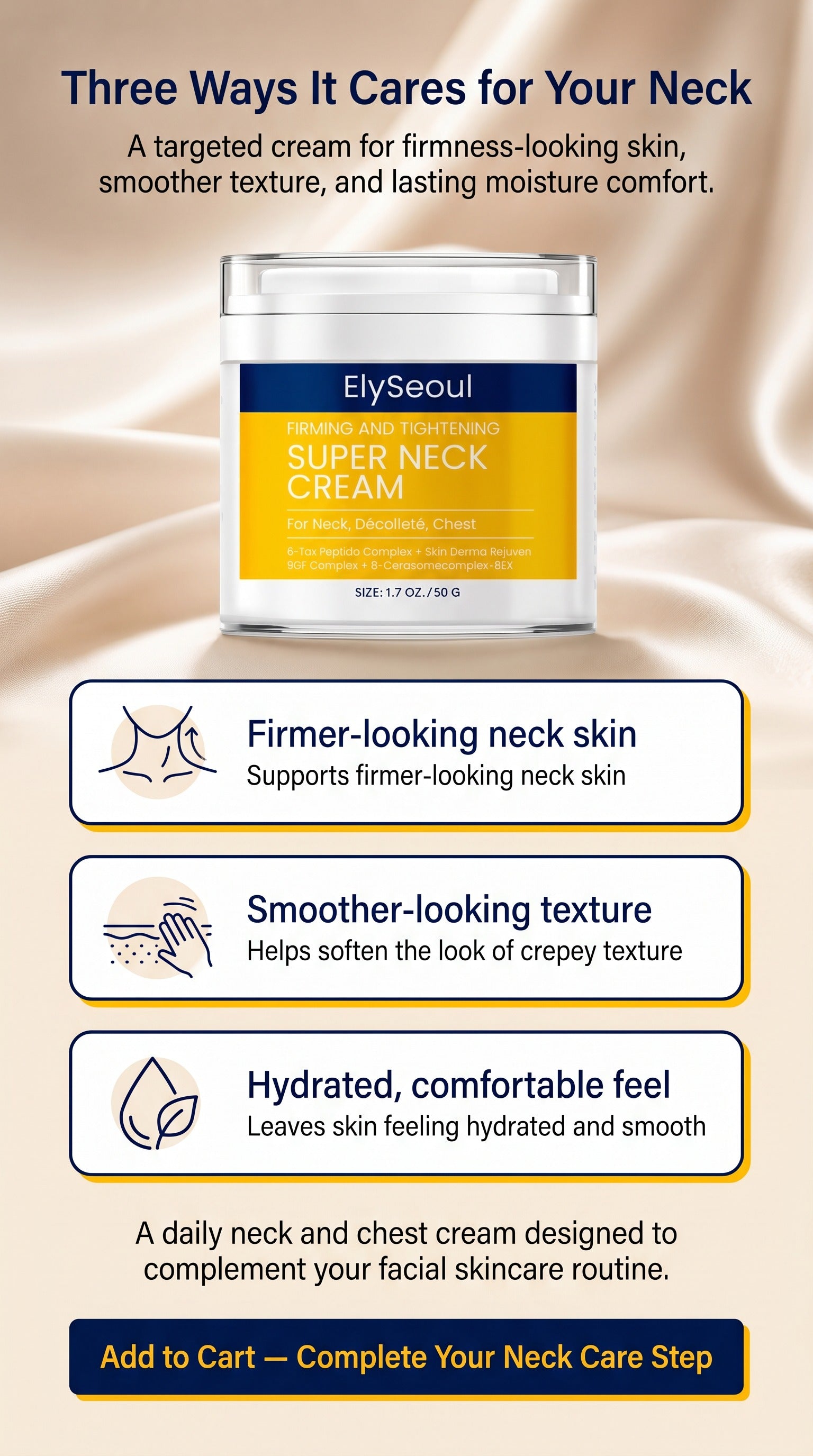 Korean Peptide Neck Cream for Firming-Looking Skin | Anti-Aging Neck & Décolleté Moisturizer for Crepey Texture, Fine Lines, Wrinkles & Dryness