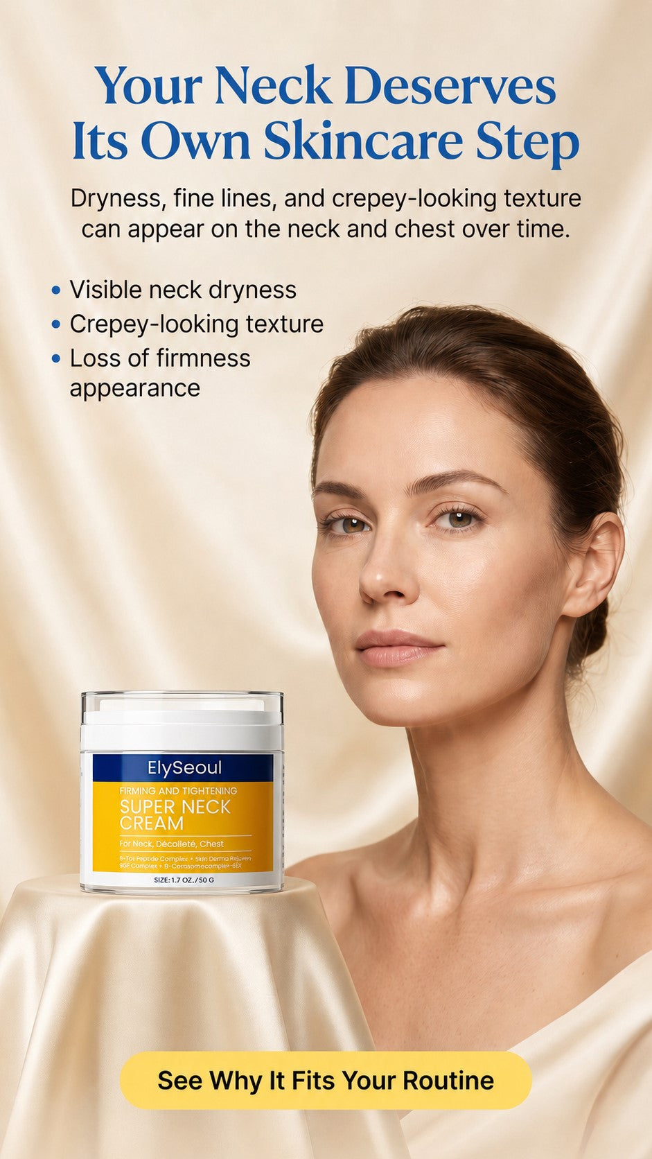 Korean Peptide Neck Cream for Firming-Looking Skin | Anti-Aging Neck & Décolleté Moisturizer for Crepey Texture, Fine Lines, Wrinkles & Dryness