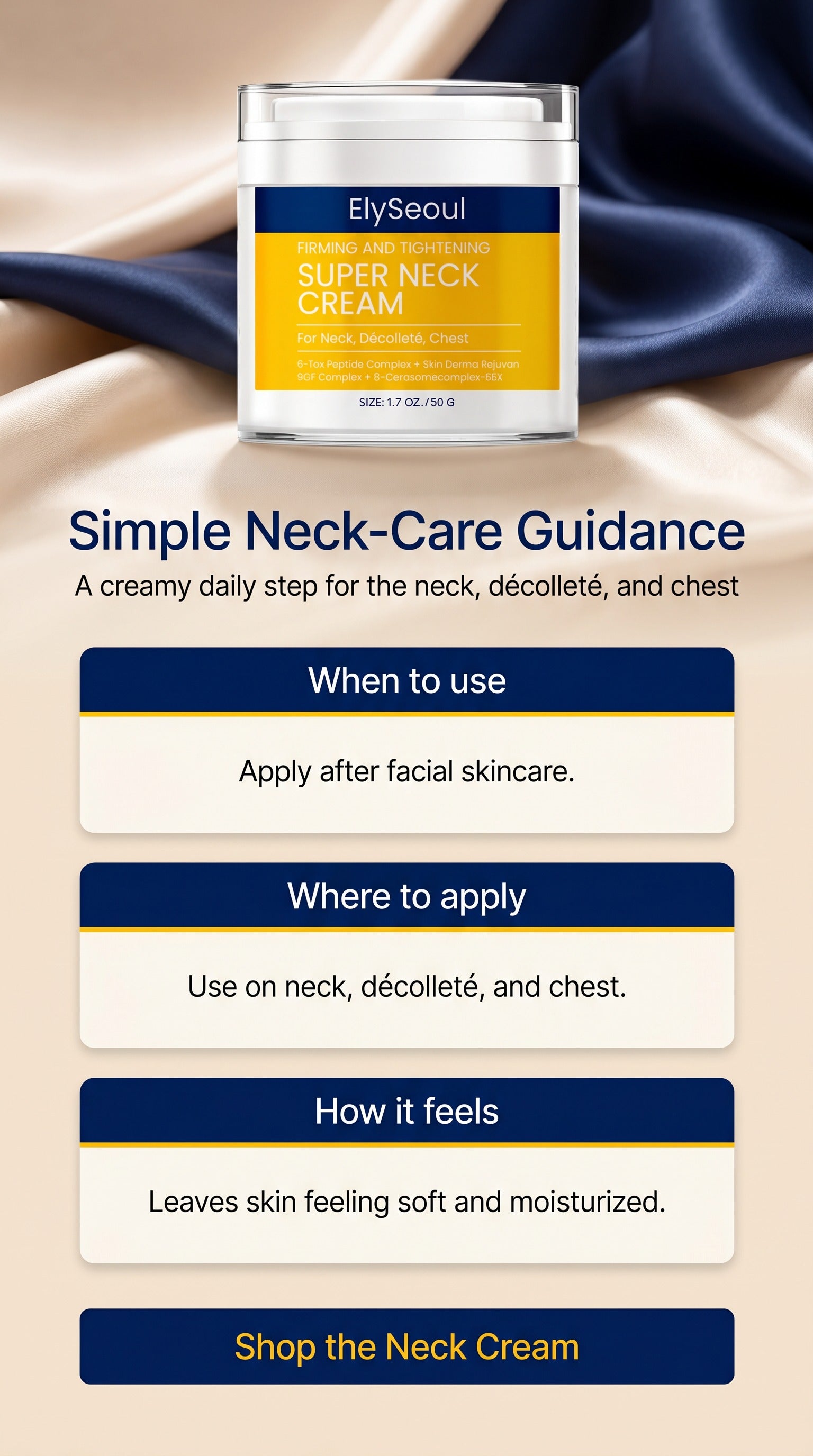 Korean Peptide Neck Cream for Firming-Looking Skin | Anti-Aging Neck & Décolleté Moisturizer for Crepey Texture, Fine Lines, Wrinkles & Dryness