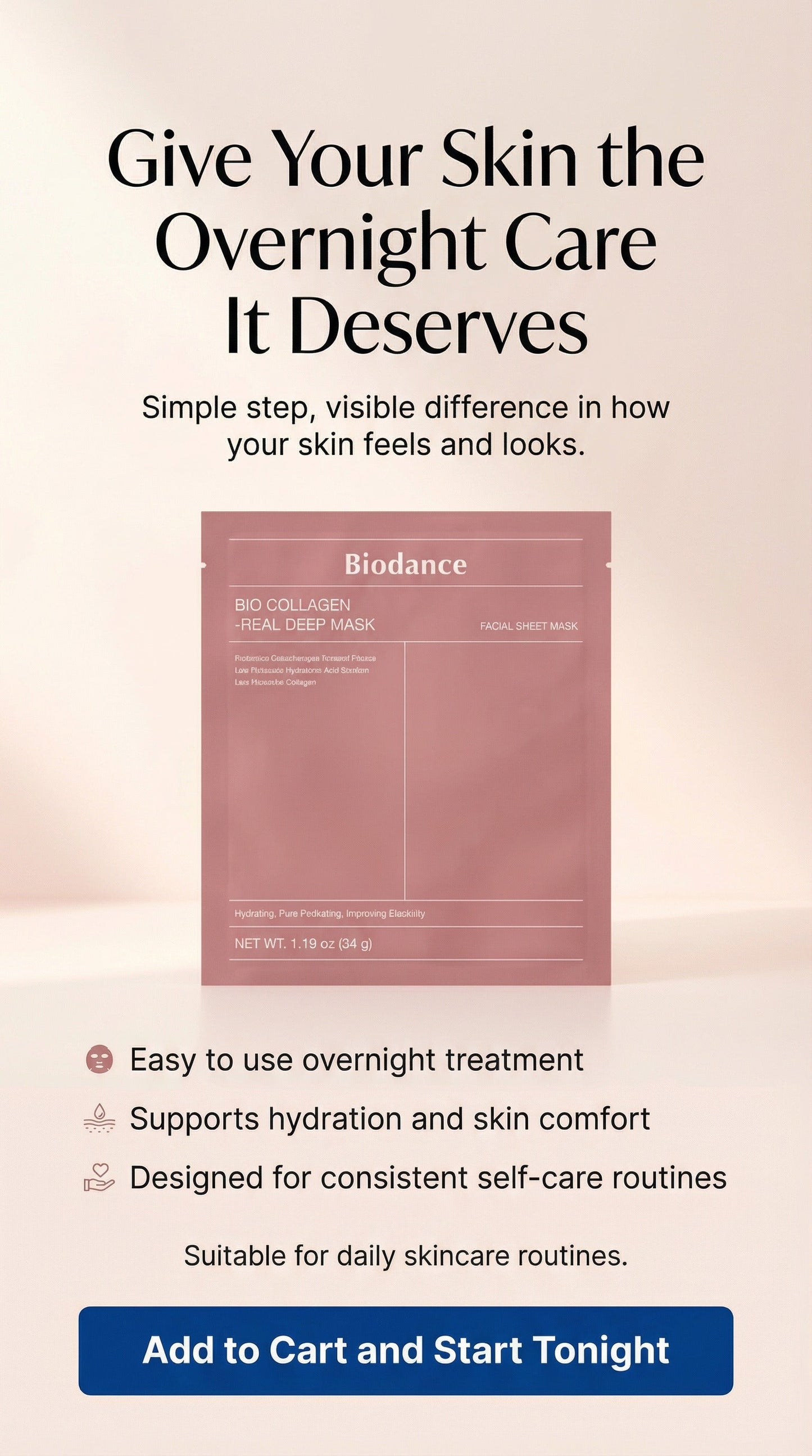  Biodance Bio-Collagen Overnight Hydrogel Mask | Deep Hydration, Elasticity & Pore-Refining Korean Anti-Aging Treatment (4 Sheets)