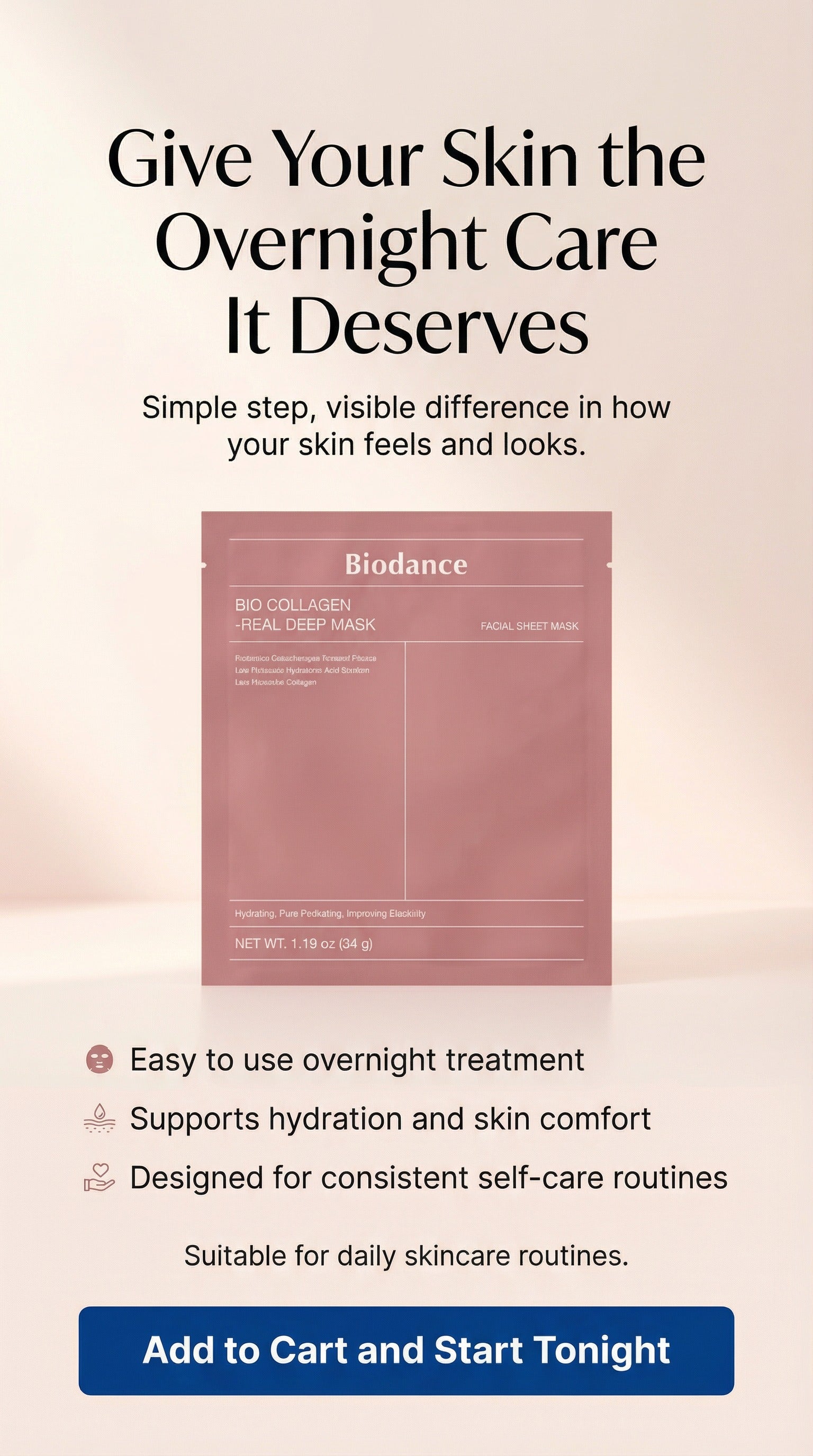  Biodance Bio-Collagen Overnight Hydrogel Mask | Deep Hydration, Elasticity & Pore-Refining Korean Anti-Aging Treatment (4 Sheets)