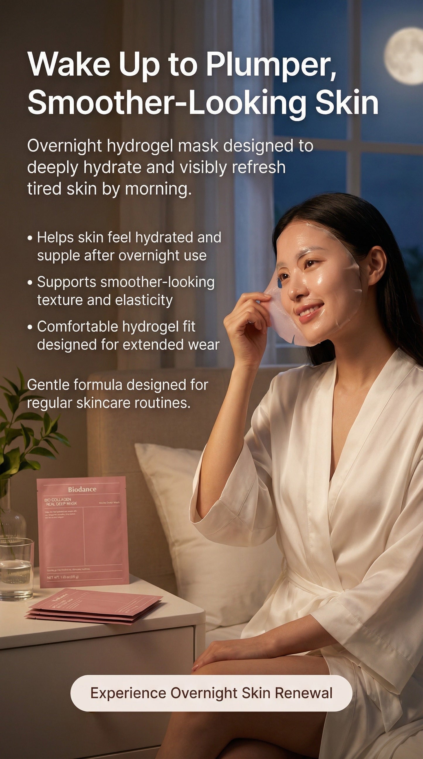  Biodance Bio-Collagen Overnight Hydrogel Mask | Deep Hydration, Elasticity & Pore-Refining Korean Anti-Aging Treatment (4 Sheets)