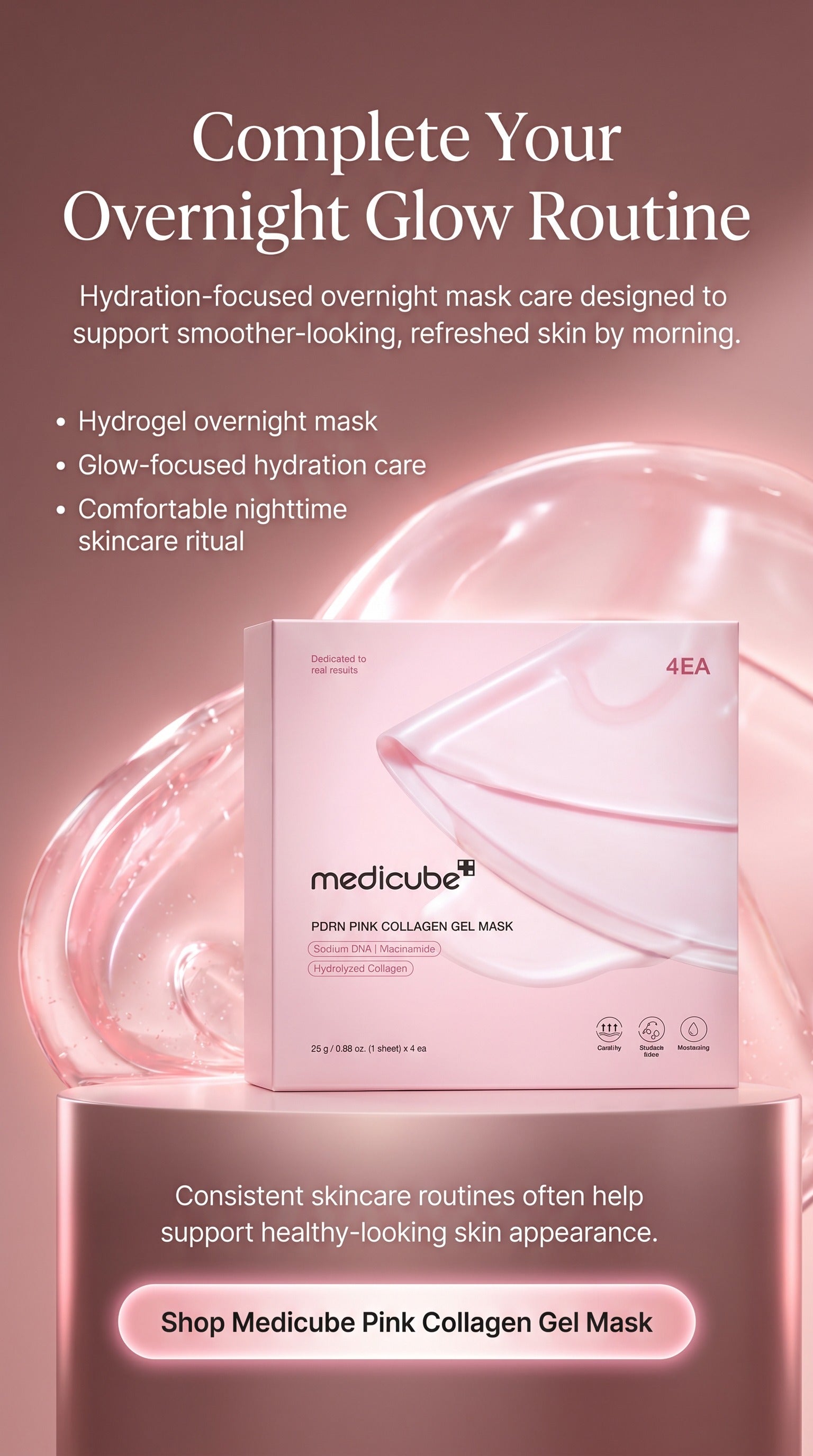 Jelly Gel Mask with Salmon DNA PDRN & Pink Collagen | Korean Overnight Face Mask for Glass Glow Skin, Hydration, Elasticity, Firmness & Moisture Care | 28g x 4