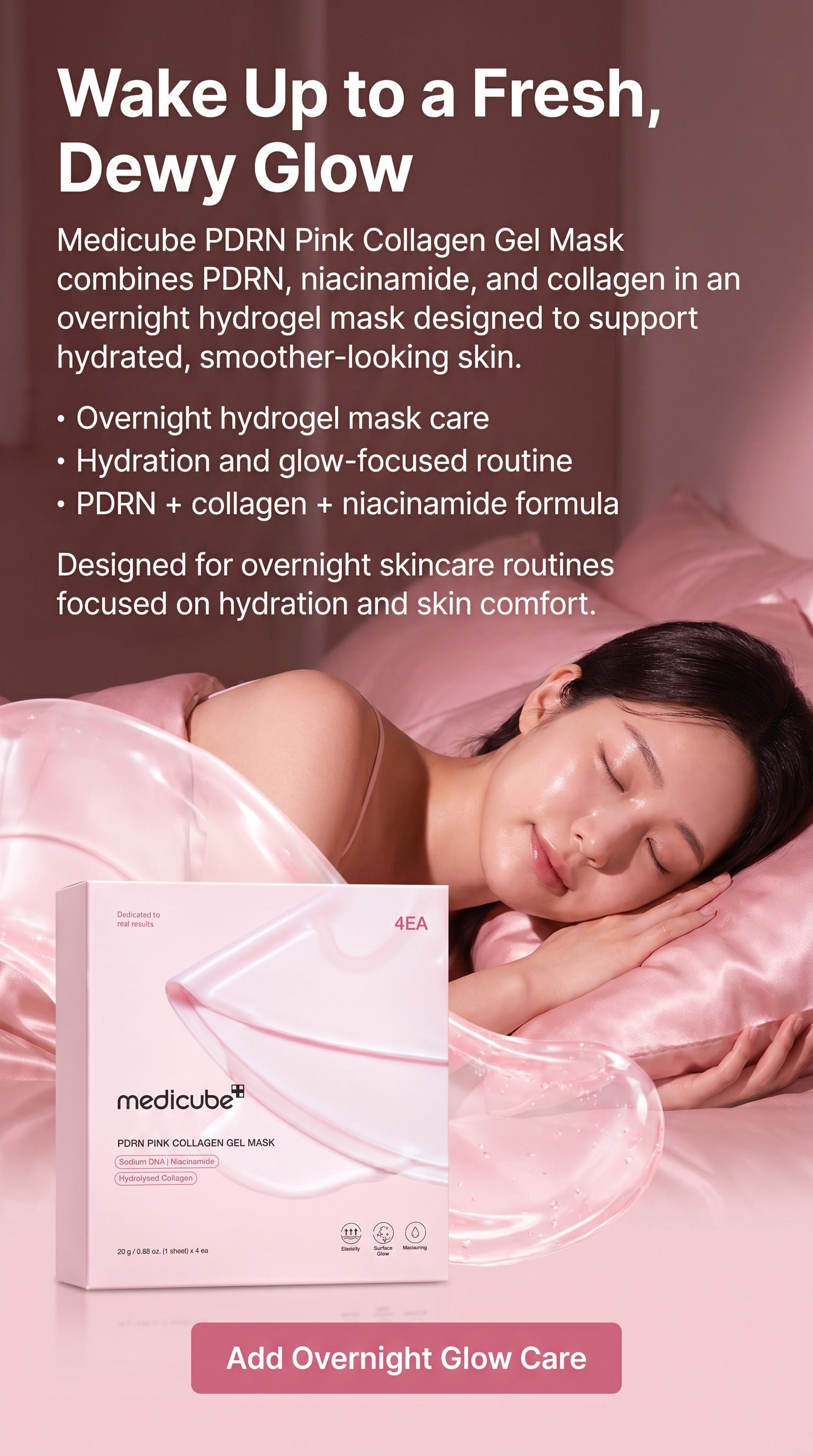 Jelly Gel Mask with Salmon DNA PDRN & Pink Collagen | Korean Overnight Face Mask for Glass Glow Skin, Hydration, Elasticity, Firmness & Moisture Care | 28g x 4