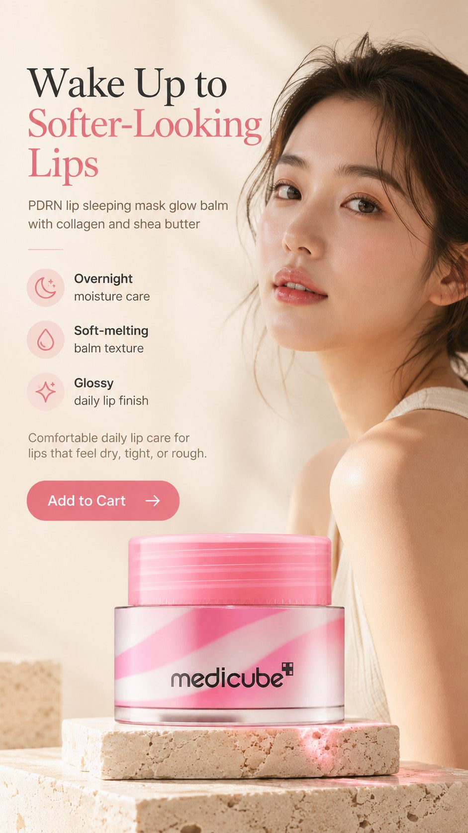 PDRN Lip Sleeping Mask Glow Balm with Salmon PDRN, Collagen & Shea Butter | Korean Lip Mask for Dry Lips, Soft Smooth Lips, Long-Lasting Moisture & Daily Glow Care