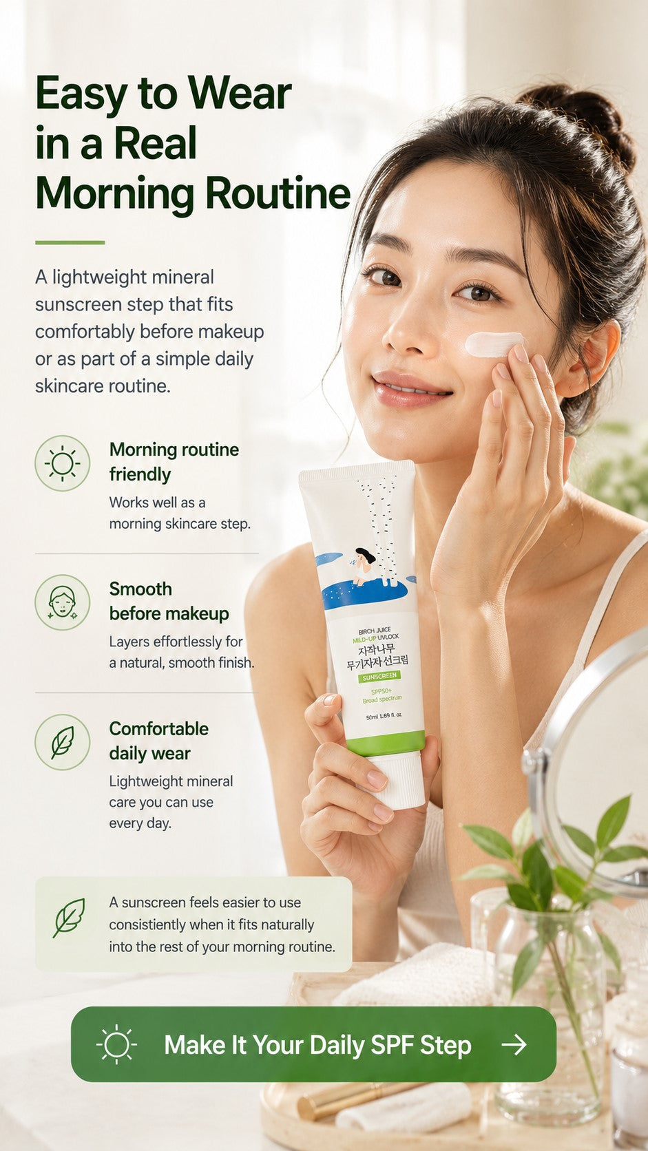ROUND LAB Birch Juice Mild-Up UV LOCK SPF50+ PA++++ | Lightweight Korean Mineral Sunscreen for Sensitive Skin