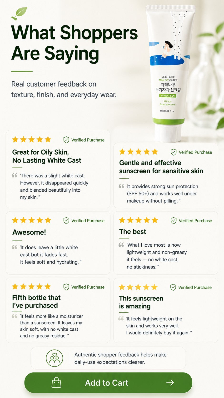 ROUND LAB Birch Juice Mild-Up UV LOCK SPF50+ PA++++ | Lightweight Korean Mineral Sunscreen for Sensitive Skin