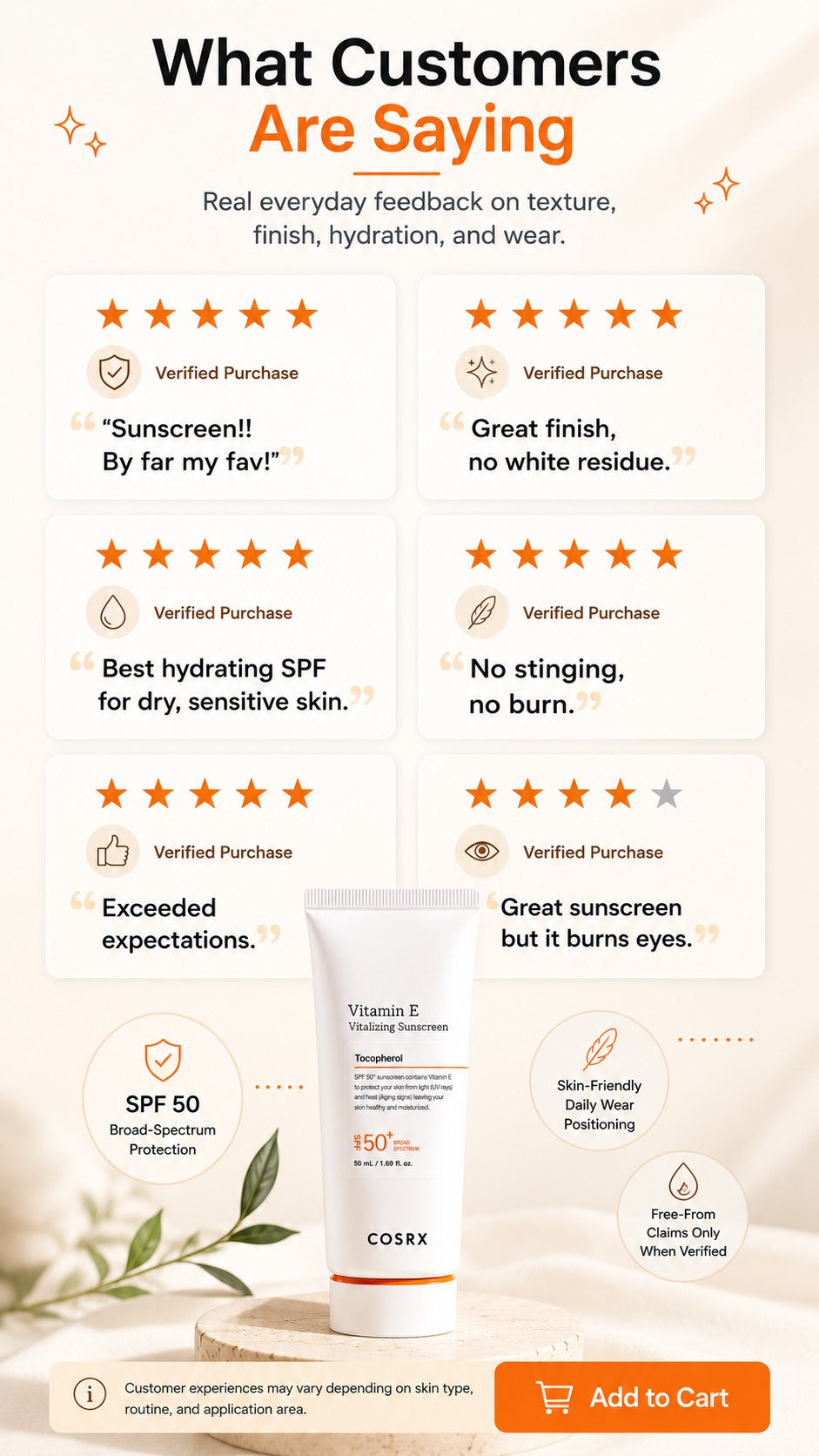 COSRX Vitamin E Sunscreen SPF 50 for Oily Skin, Lightweight Korean Face Sunscreen, No White Cast, Semi-Matte Natural Glow, Daily Preventive Anti-Aging Sun Care, 1.69 fl oz