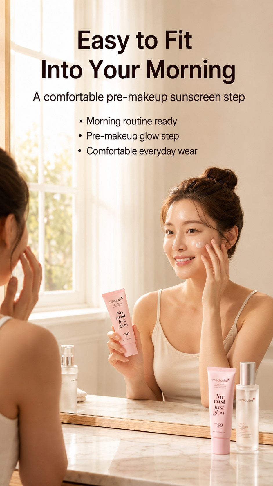 No Cast Collagen Sunscreen SPF 50 Broad Spectrum | Lightweight Korean Face Sunscreen with Peptides, Cica, Niacinamide & Ceramide for Hydrated Glow