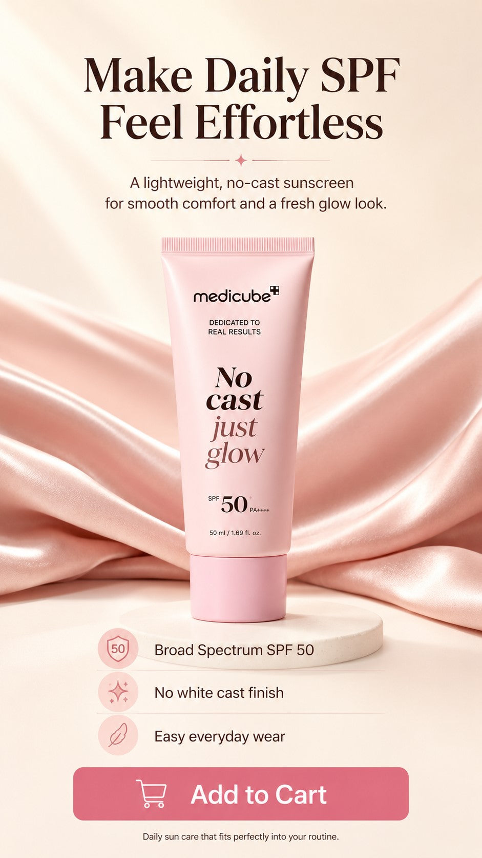 No Cast Collagen Sunscreen SPF 50 Broad Spectrum | Lightweight Korean Face Sunscreen with Peptides, Cica, Niacinamide & Ceramide for Hydrated Glow