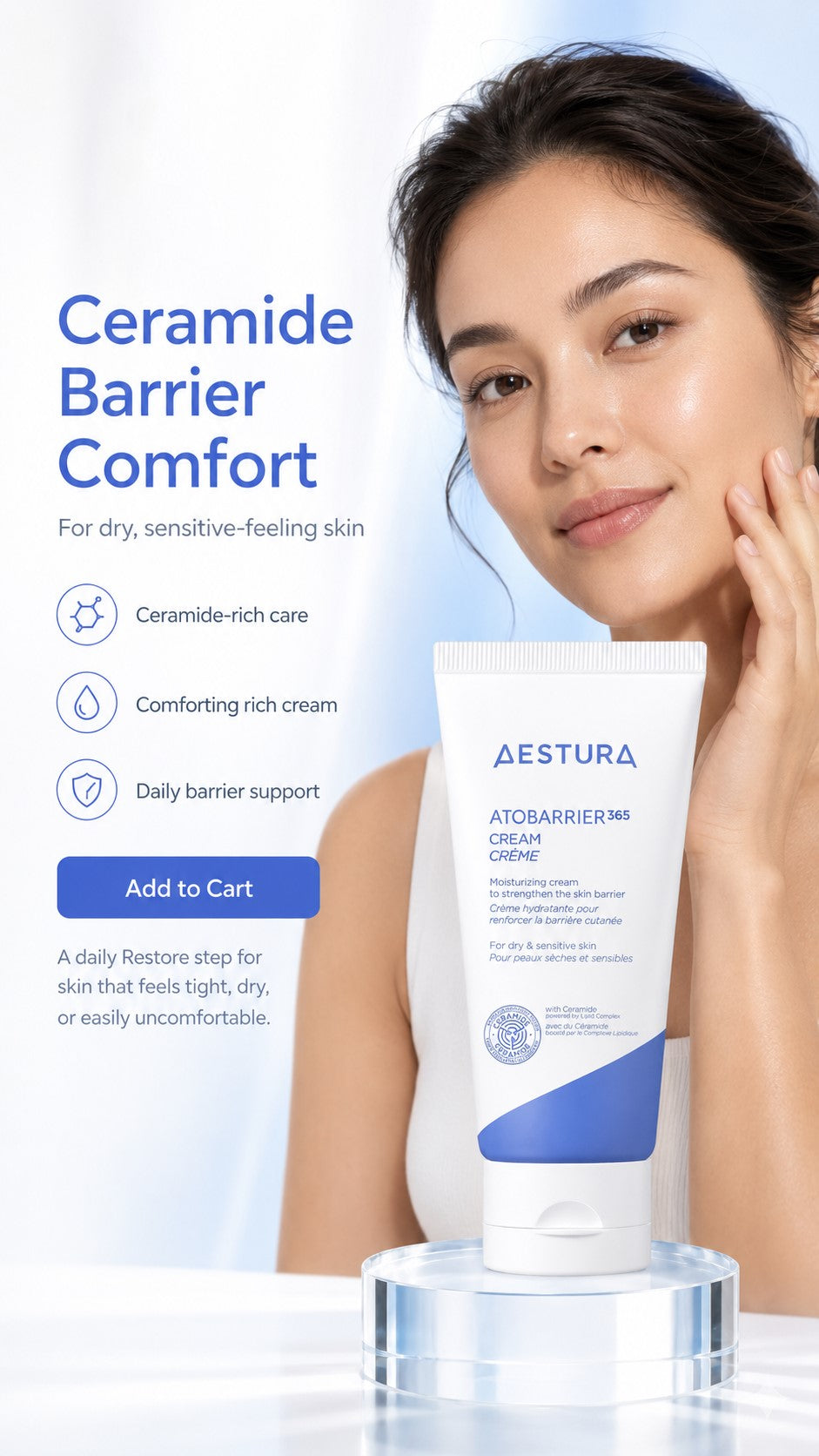 ATOBARRIER365 Ceramide Barrier Cream, Korean Face Moisturizer for Dry Sensitive Skin, 120H Hydration, Triple Lipid Complex, Squalane & Vitamin E, Non-Comedogenic Preventive Anti-Aging Skincare, 80ml