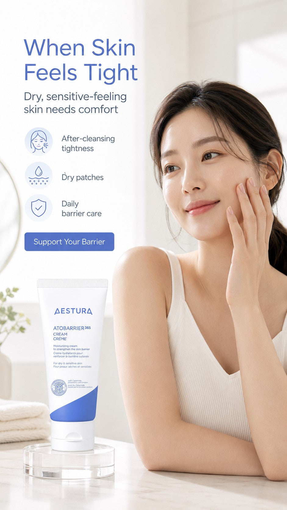 ATOBARRIER365 Ceramide Barrier Cream, Korean Face Moisturizer for Dry Sensitive Skin, 120H Hydration, Triple Lipid Complex, Squalane & Vitamin E, Non-Comedogenic Preventive Anti-Aging Skincare, 80ml