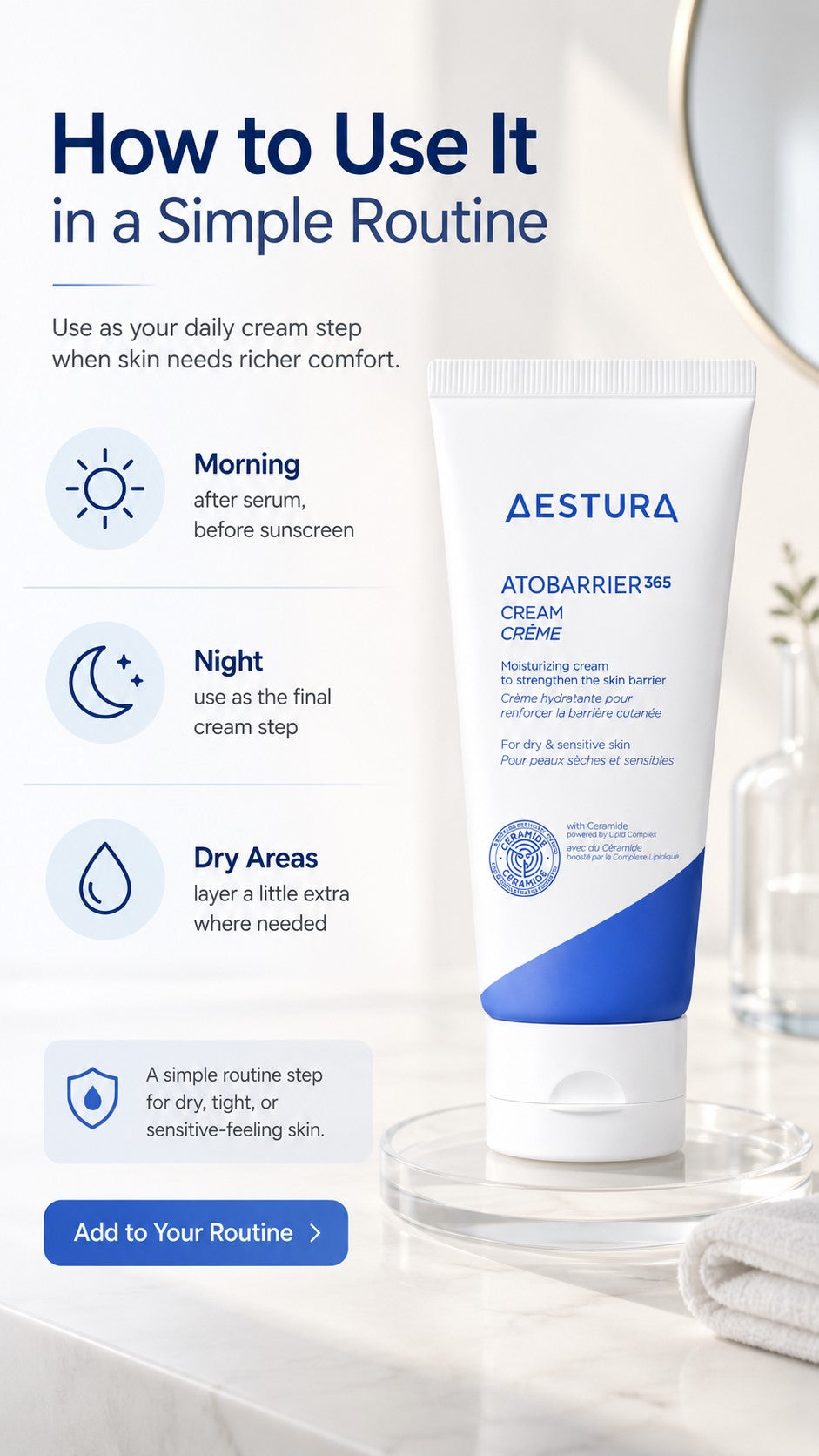 ATOBARRIER365 Ceramide Barrier Cream, Korean Face Moisturizer for Dry Sensitive Skin, 120H Hydration, Triple Lipid Complex, Squalane & Vitamin E, Non-Comedogenic Preventive Anti-Aging Skincare, 80ml