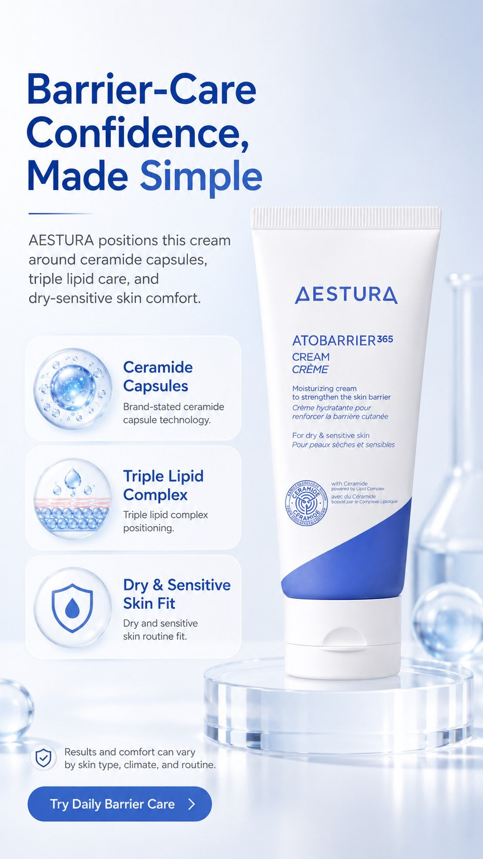 ATOBARRIER365 Ceramide Barrier Cream, Korean Face Moisturizer for Dry Sensitive Skin, 120H Hydration, Triple Lipid Complex, Squalane & Vitamin E, Non-Comedogenic Preventive Anti-Aging Skincare, 80ml