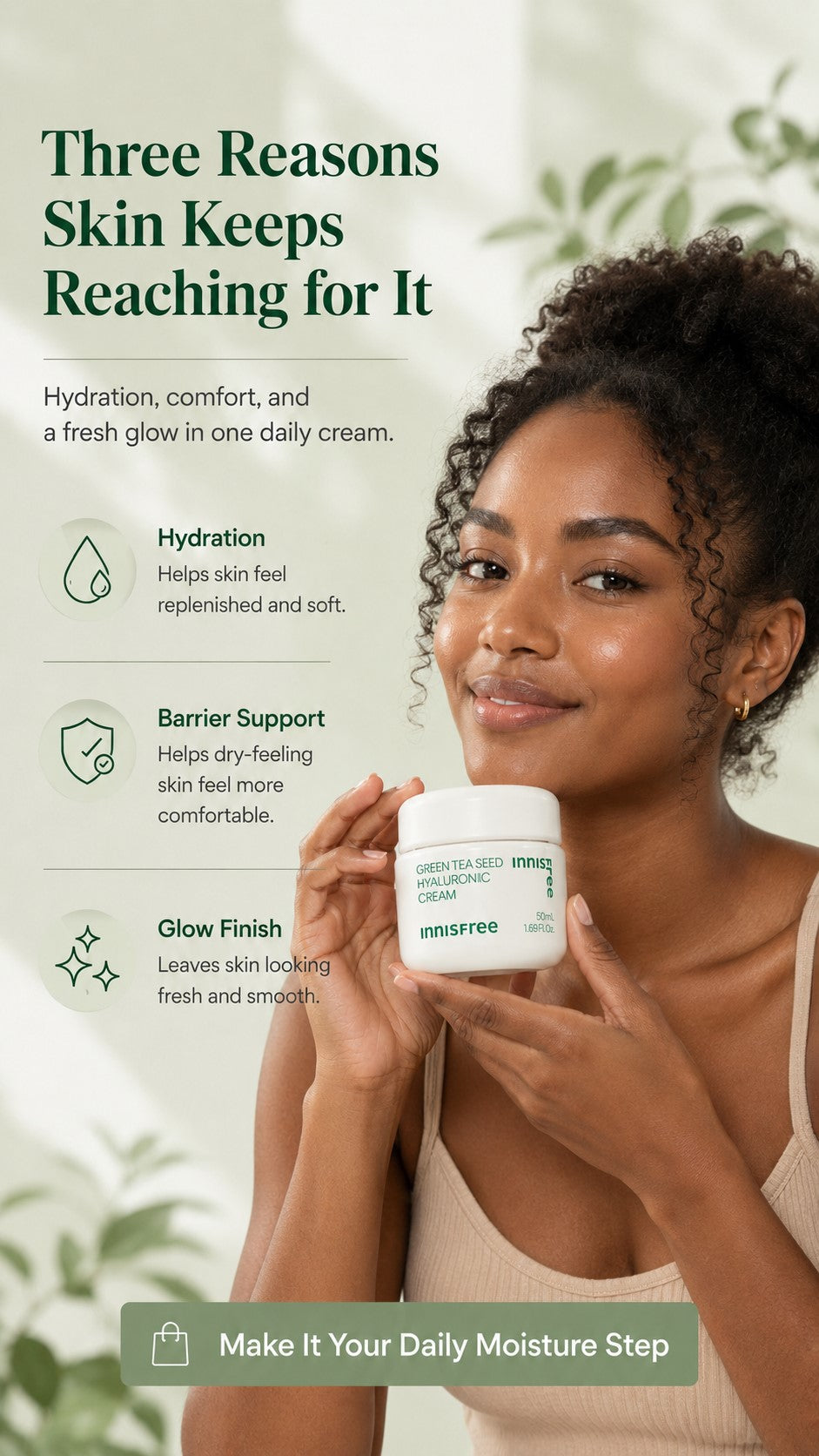 Innisfree Green Tea Seed Hyaluronic Acid Cream, Korean Face Moisturizer with Ceramide & Squalane for Hydration, Moisture Barrier Support, Dryness, Glow & Preventive Anti-Aging Skincare