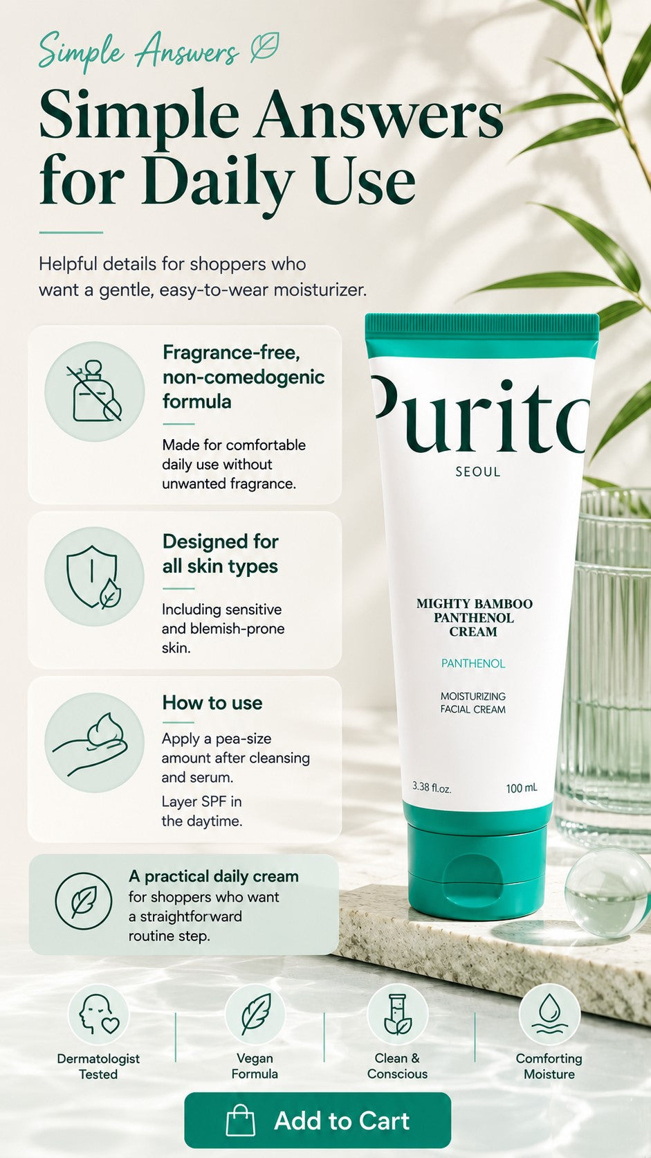 Panthenol 10% Barrier Gel Cream Moisturizer | Lightweight Korean Face Cream for Sensitive, Dry & Blemish-Prone Skin | Non-Comedogenic, Fragrance-Free, Vegan Hydration | 100ml / 3.38 fl oz