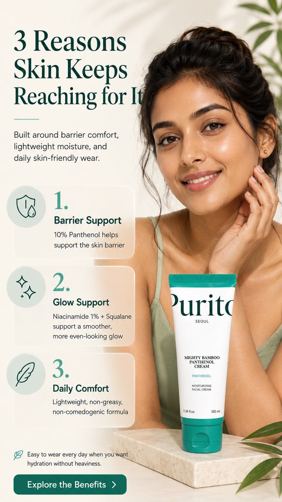 Panthenol 10% Barrier Gel Cream Moisturizer | Lightweight Korean Face Cream for Sensitive, Dry & Blemish-Prone Skin | Non-Comedogenic, Fragrance-Free, Vegan Hydration | 100ml / 3.38 fl oz