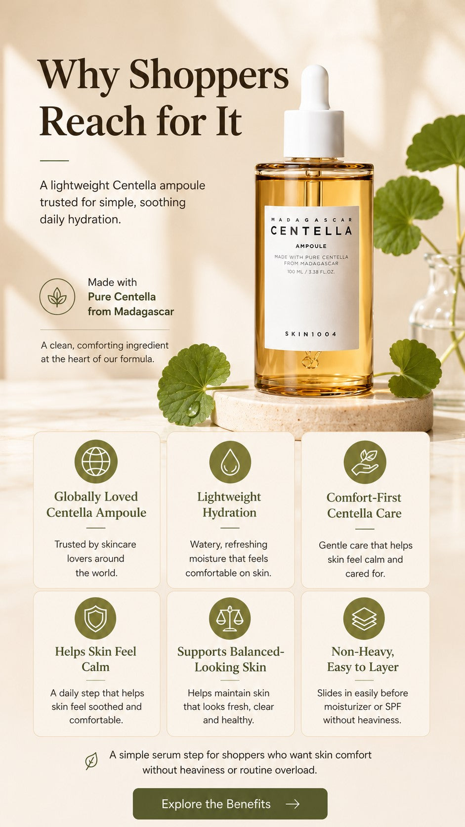 SKIN1004 Madagascar Centella Ampoule | Korean Hydrating Face Serum for Sensitive Skin, Redness-Prone Appearance, Skin Balance & Healthy Glow | Lightweight Centella Asiatica Serum, 100ml