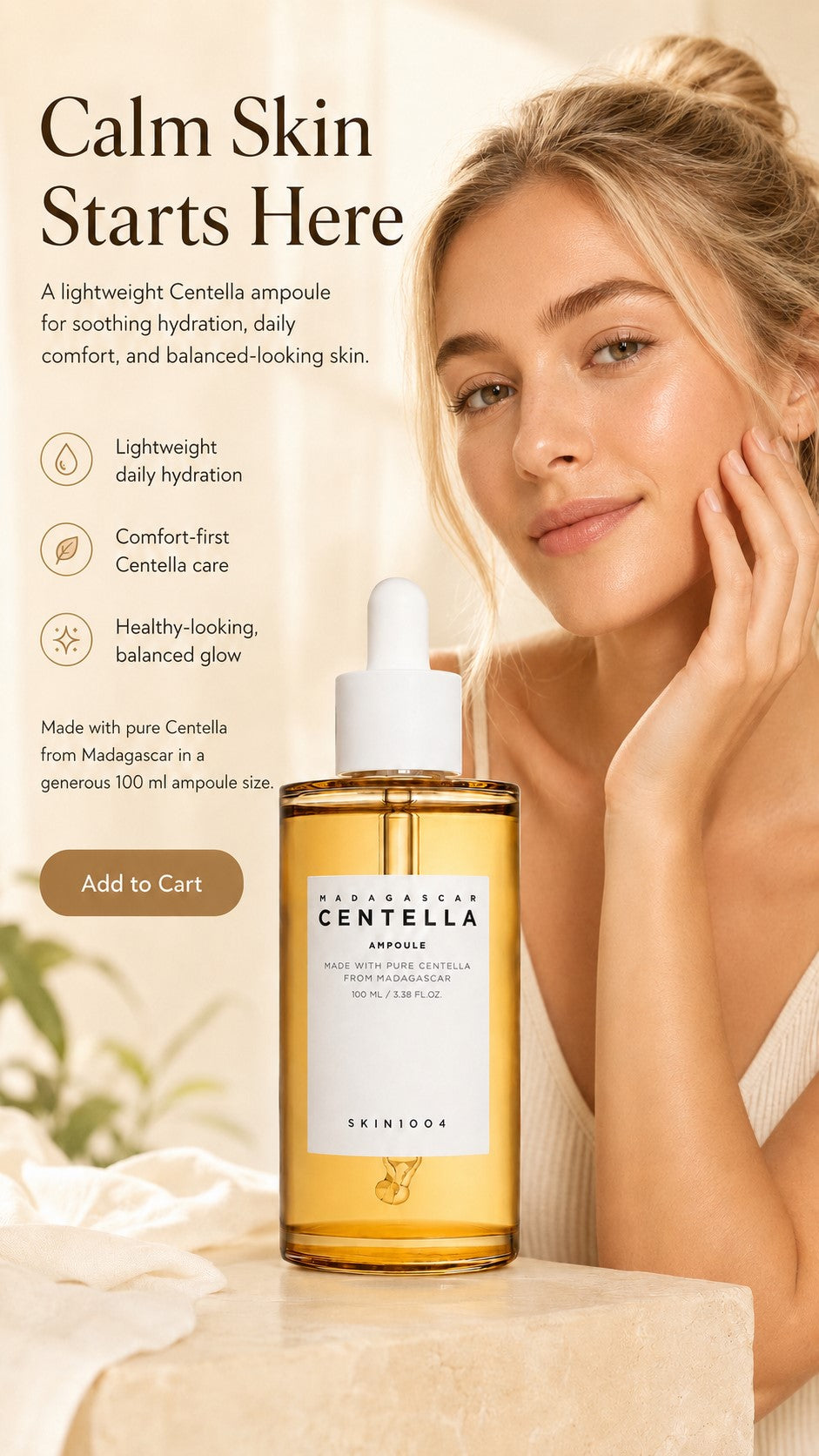 SKIN1004 Madagascar Centella Ampoule | Korean Hydrating Face Serum for Sensitive Skin, Redness-Prone Appearance, Skin Balance & Healthy Glow | Lightweight Centella Asiatica Serum, 100ml