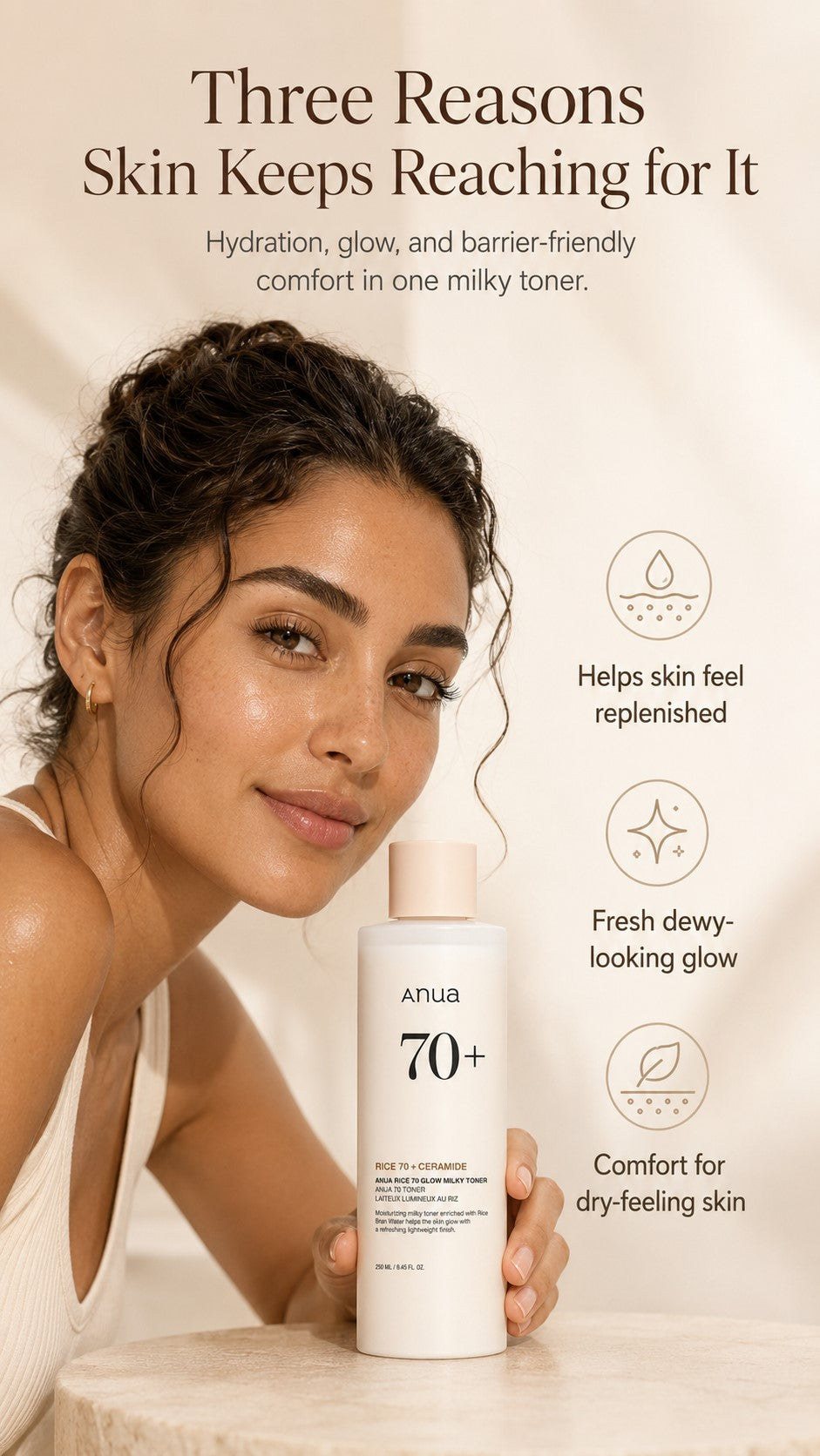 Rice 70 Glow Milky Toner with Niacinamide & Ceramides, Hydrating Korean Rice Water Toner for Glass Skin, Barrier Care, Dewy Glow, Fragrance-Free, Non-Comedogenic, All Skin Types, 8.45 Fl.Oz.