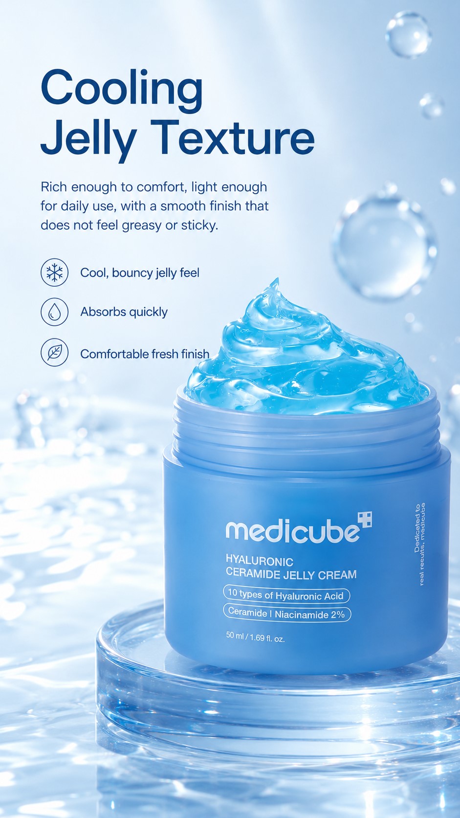 Hyaluronic Acid Jelly Cream Moisturizer with Ceramides & Peptides | Lightweight Daily Face Cream for Long-Lasting Hydration, Barrier Support, Plump Glow, All Skin Types, 1.69 fl oz