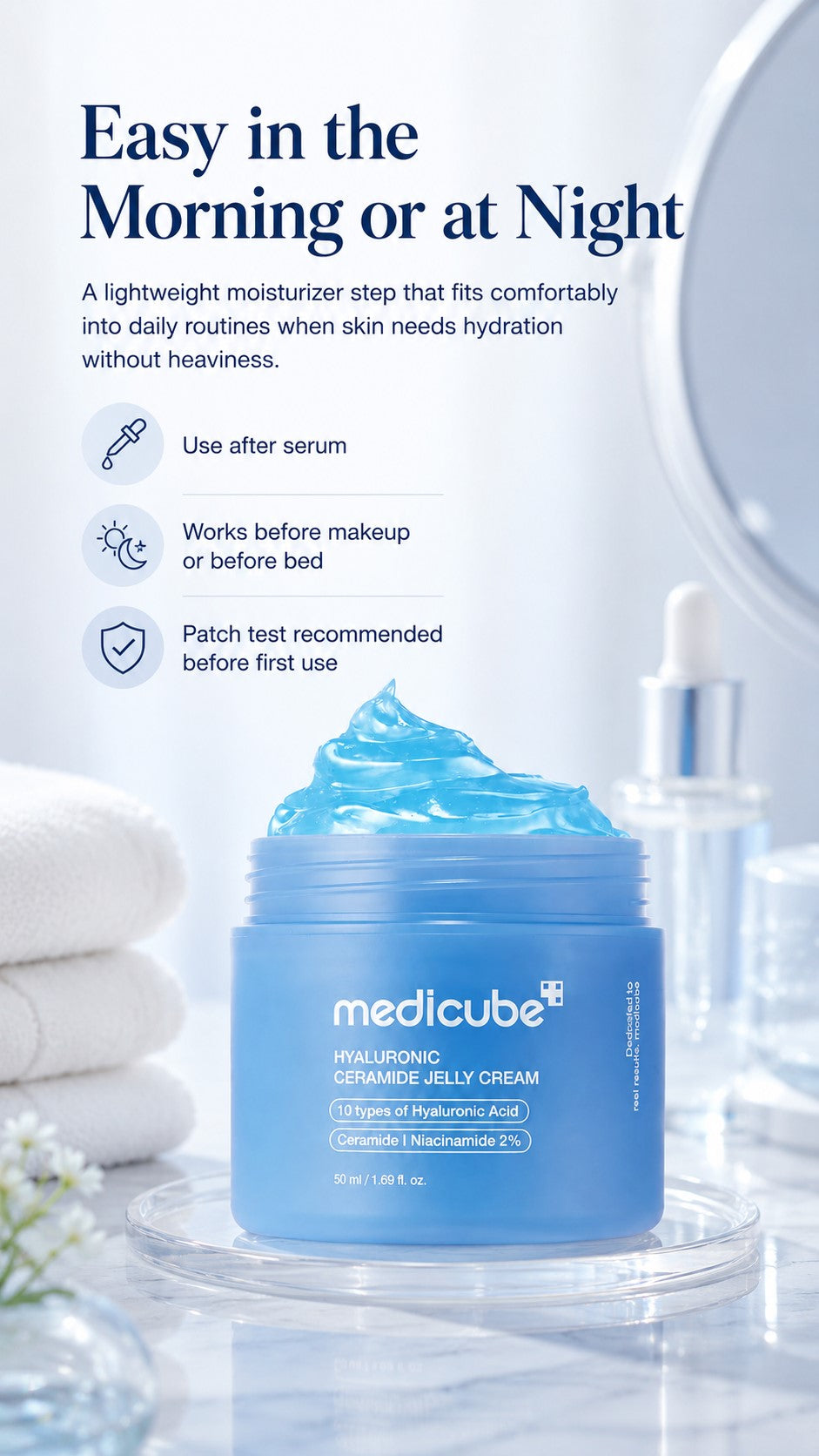 Hyaluronic Acid Jelly Cream Moisturizer with Ceramides & Peptides | Lightweight Daily Face Cream for Long-Lasting Hydration, Barrier Support, Plump Glow, All Skin Types, 1.69 fl oz