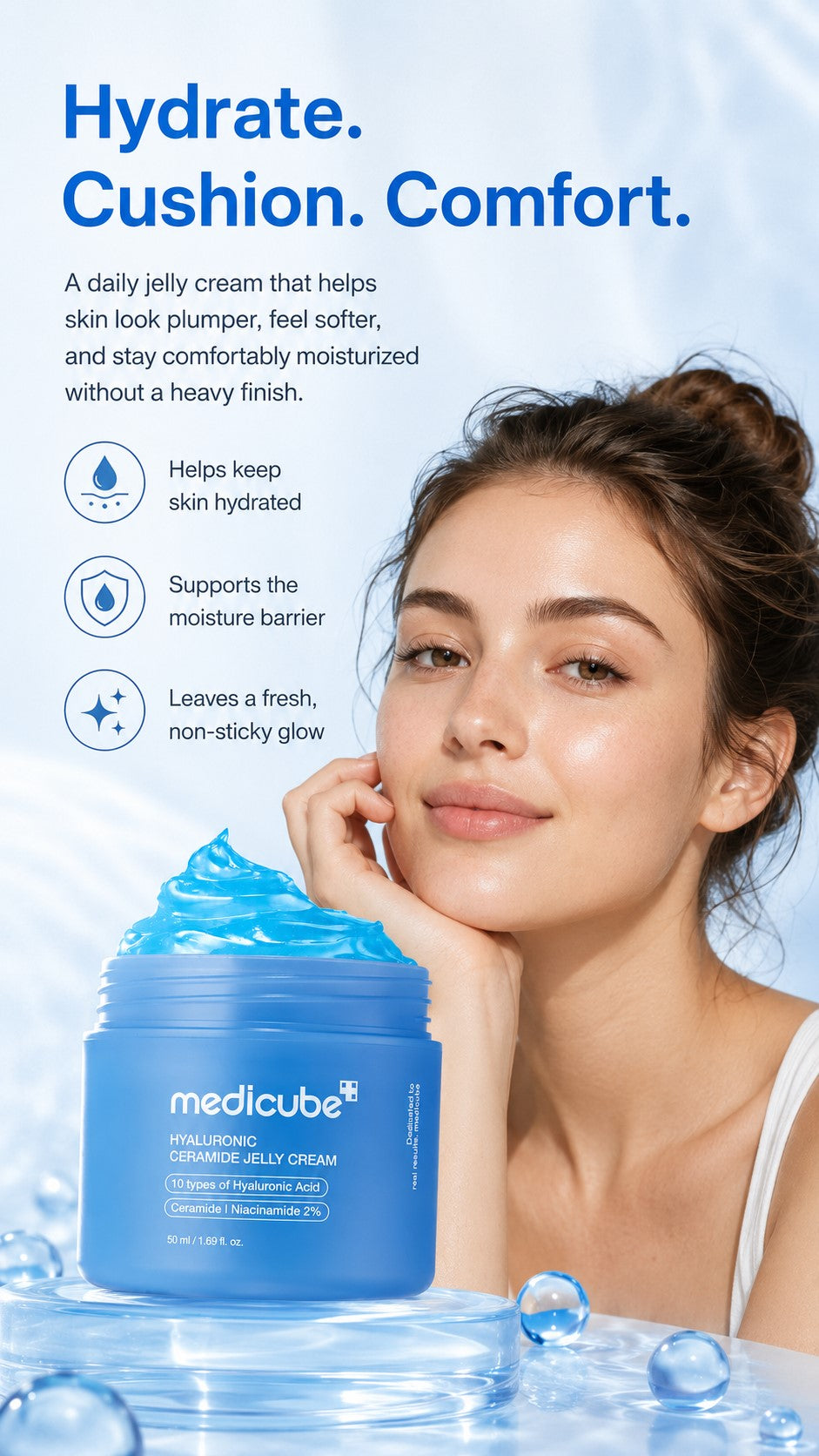 Hyaluronic Acid Jelly Cream Moisturizer with Ceramides & Peptides | Lightweight Daily Face Cream for Long-Lasting Hydration, Barrier Support, Plump Glow, All Skin Types, 1.69 fl oz