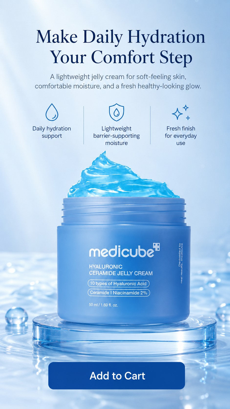 Hyaluronic Acid Jelly Cream Moisturizer with Ceramides & Peptides | Lightweight Daily Face Cream for Long-Lasting Hydration, Barrier Support, Plump Glow, All Skin Types, 1.69 fl oz