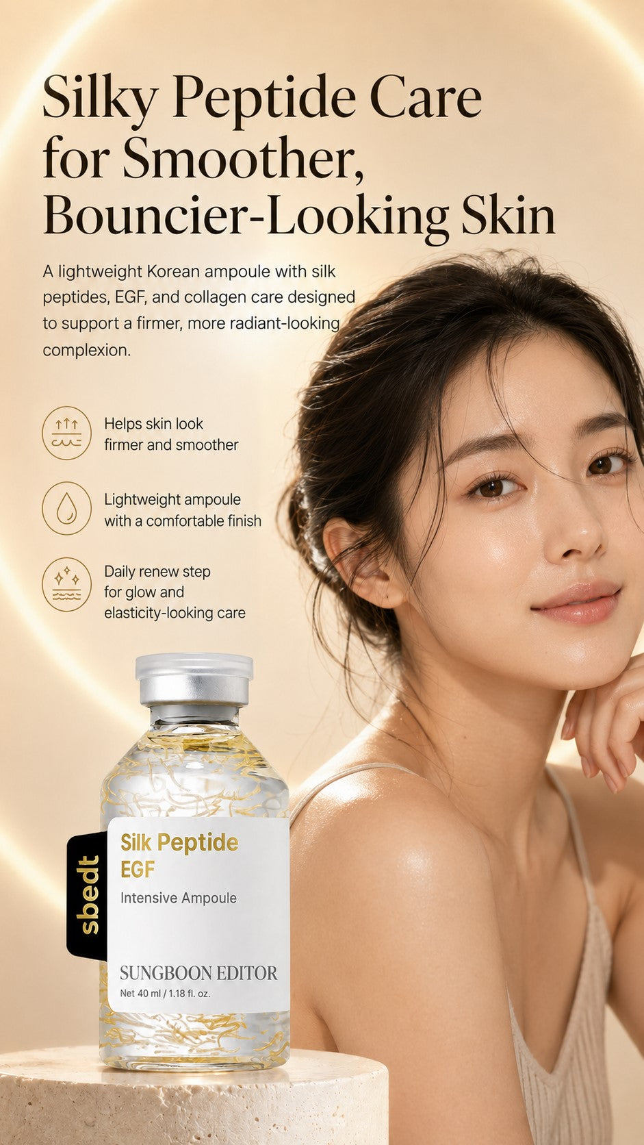 Glow Intensive Deep Collagen Silk Peptide EGF Ampoule, Copper Peptides Serum for Face with Multi Peptides, Hydrating Korean Skincare Facial Serum for Smooth-Looking Skin, 1.35 Fl Oz