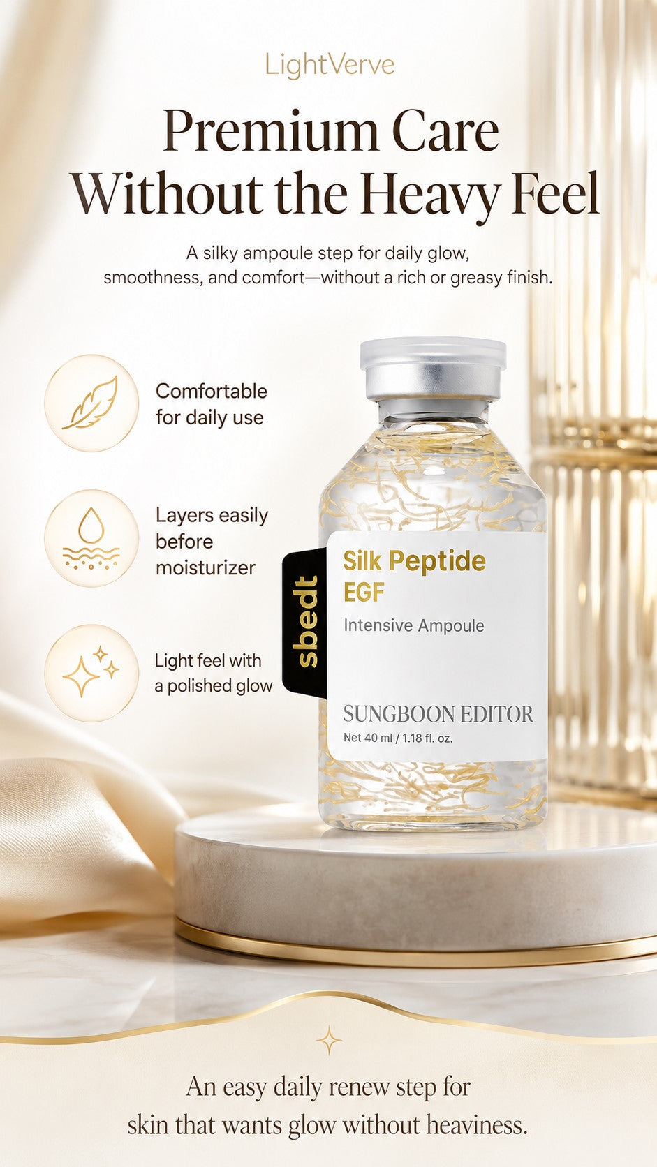 Glow Intensive Deep Collagen Silk Peptide EGF Ampoule, Copper Peptides Serum for Face with Multi Peptides, Hydrating Korean Skincare Facial Serum for Smooth-Looking Skin, 1.35 Fl Oz