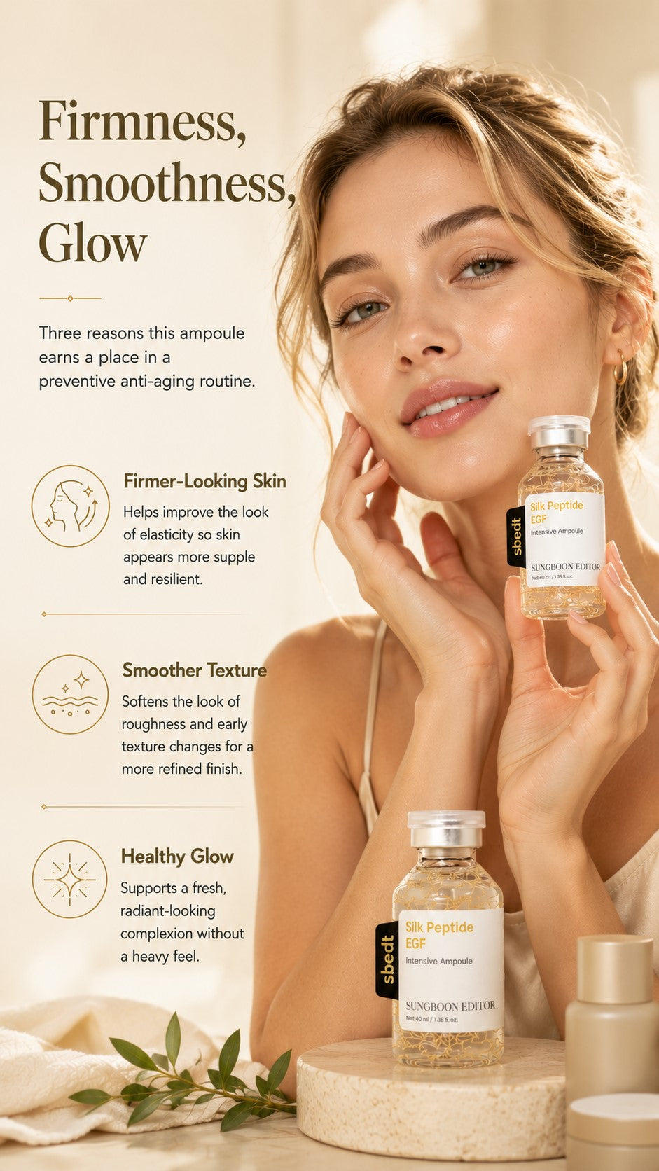 Glow Intensive Deep Collagen Silk Peptide EGF Ampoule, Copper Peptides Serum for Face with Multi Peptides, Hydrating Korean Skincare Facial Serum for Smooth-Looking Skin, 1.35 Fl Oz