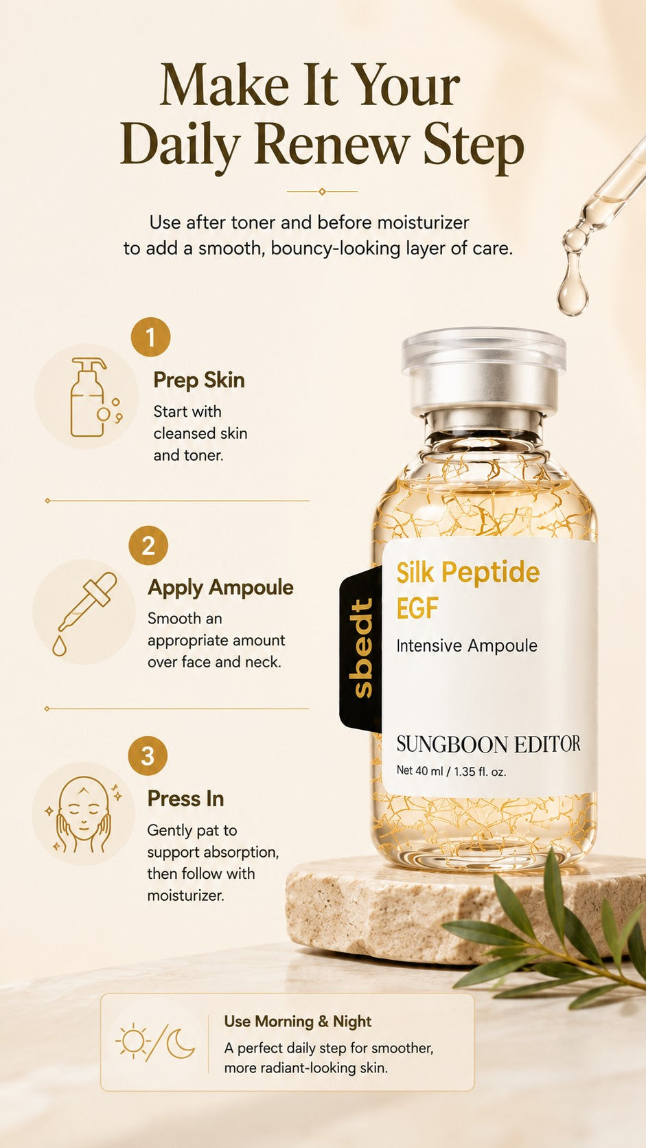Glow Intensive Deep Collagen Silk Peptide EGF Ampoule, Copper Peptides Serum for Face with Multi Peptides, Hydrating Korean Skincare Facial Serum for Smooth-Looking Skin, 1.35 Fl Oz