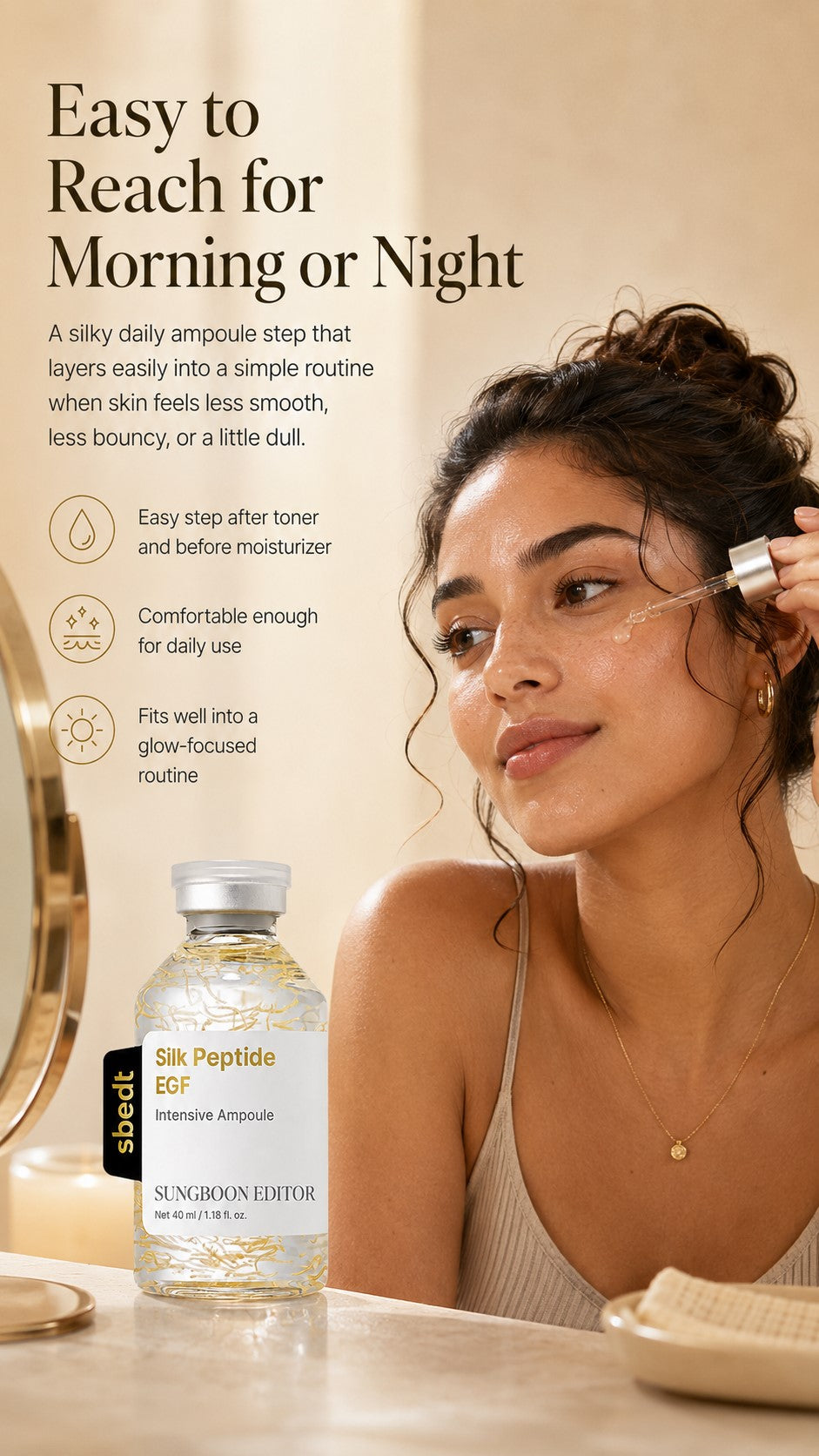 Glow Intensive Deep Collagen Silk Peptide EGF Ampoule, Copper Peptides Serum for Face with Multi Peptides, Hydrating Korean Skincare Facial Serum for Smooth-Looking Skin, 1.35 Fl Oz