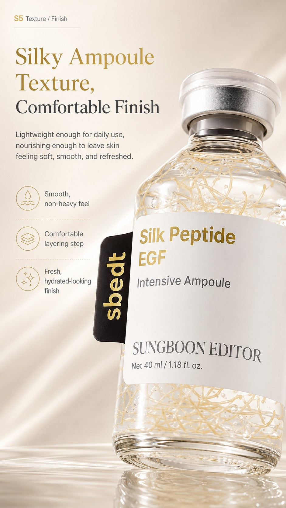 Glow Intensive Deep Collagen Silk Peptide EGF Ampoule, Copper Peptides Serum for Face with Multi Peptides, Hydrating Korean Skincare Facial Serum for Smooth-Looking Skin, 1.35 Fl Oz