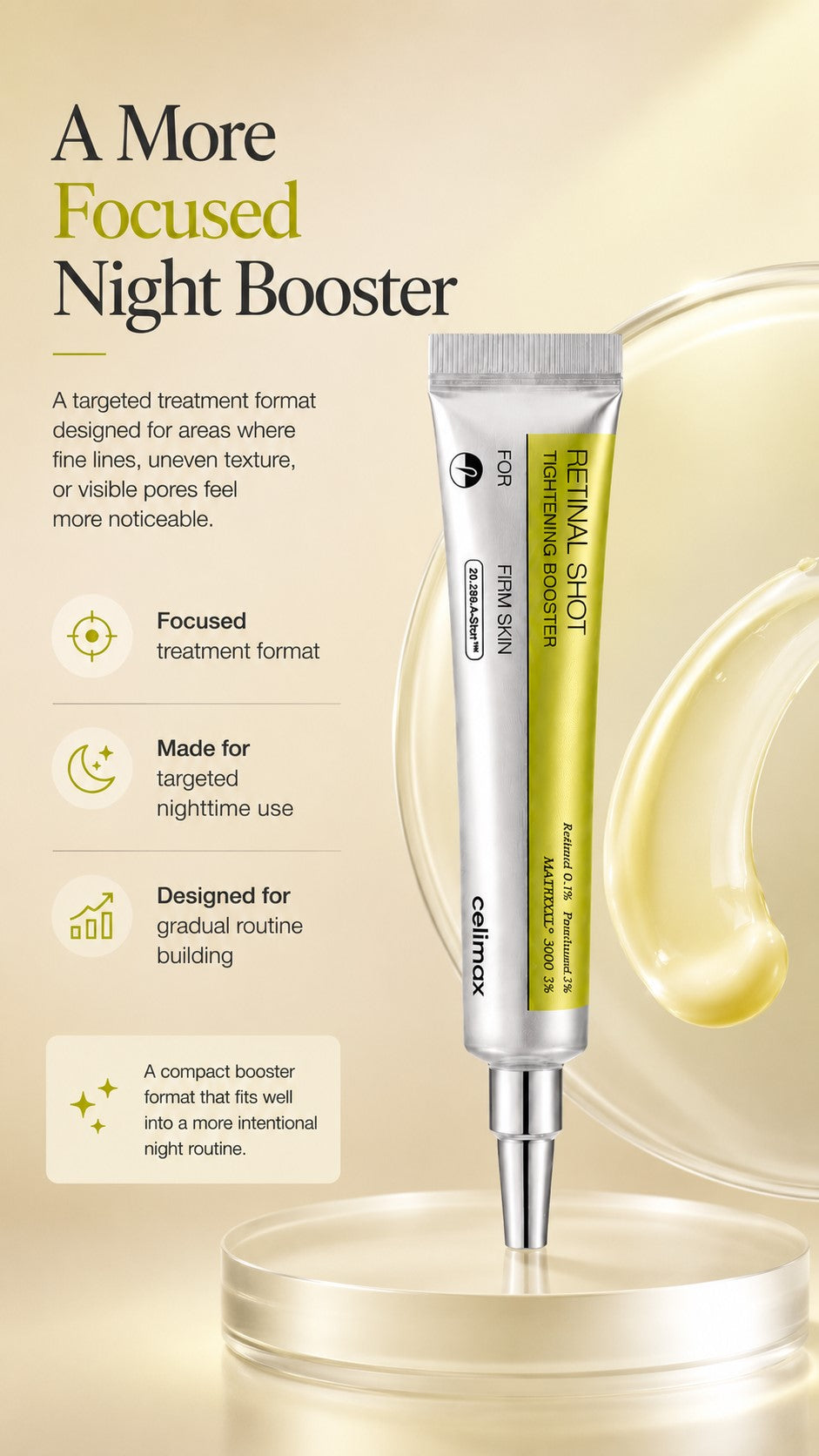 celimax Vita-A Retinal Shot Booster – 0.1% Retinal + 3% Matrixyl/Night treatment for fine lines, firmness, texture and enlarged-looking pores/For Fine Lines, Wrinkles, Firmness, Texture & Enlarged-Looking Pores