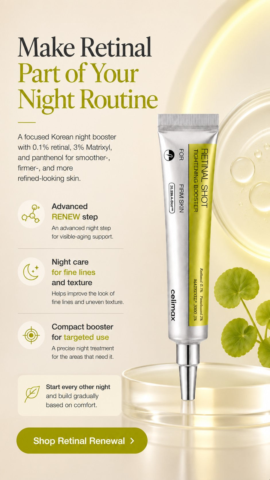 celimax Vita-A Retinal Shot Booster – 0.1% Retinal + 3% Matrixyl/Night treatment for fine lines, firmness, texture and enlarged-looking pores/For Fine Lines, Wrinkles, Firmness, Texture & Enlarged-Looking Pores