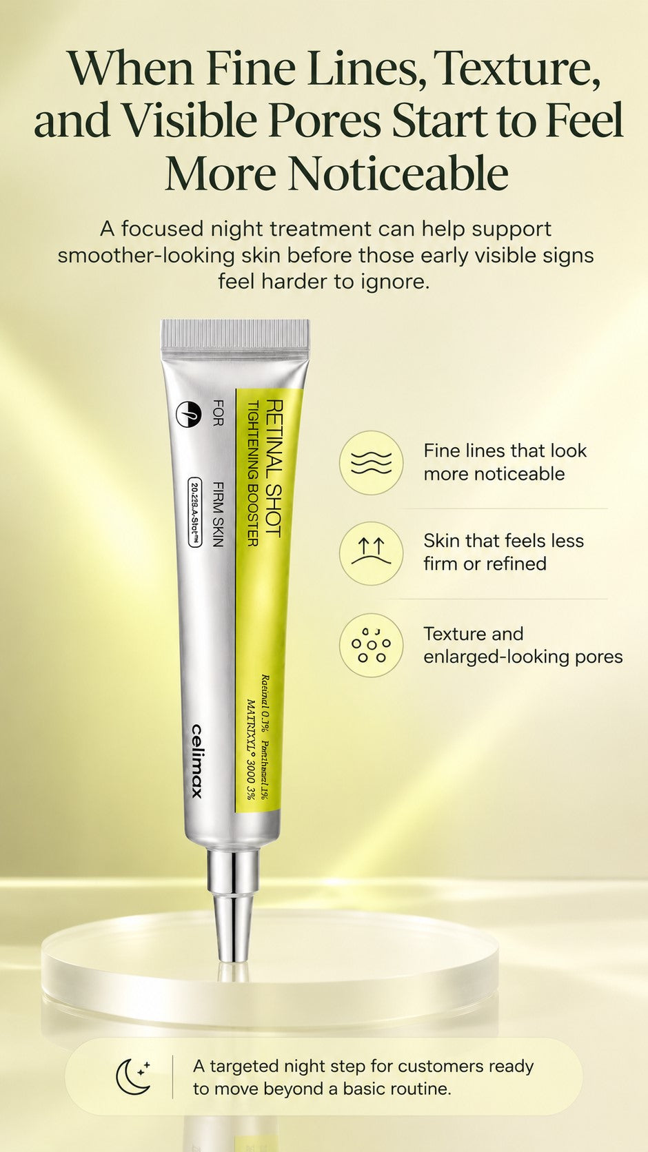 celimax Vita-A Retinal Shot Booster – 0.1% Retinal + 3% Matrixyl/Night treatment for fine lines, firmness, texture and enlarged-looking pores/For Fine Lines, Wrinkles, Firmness, Texture & Enlarged-Looking Pores