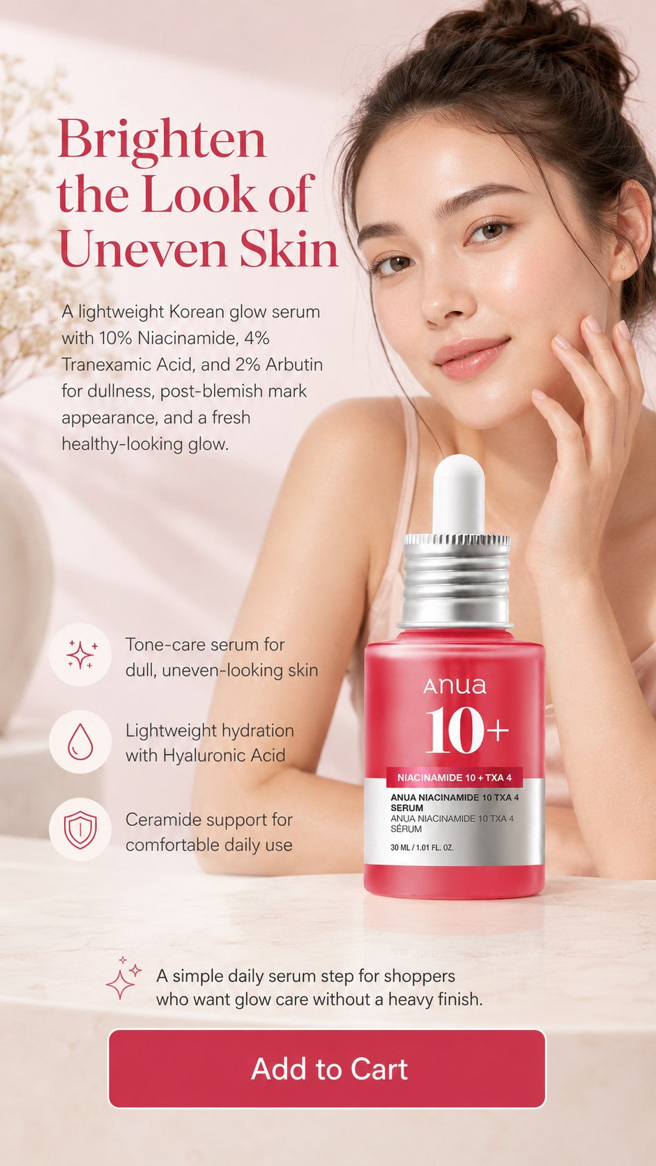 Anua Niacinamide 10 + TXA 4 Serum – 10% Niacinamide & 4% Tranexamic Acid: For Dark Spots