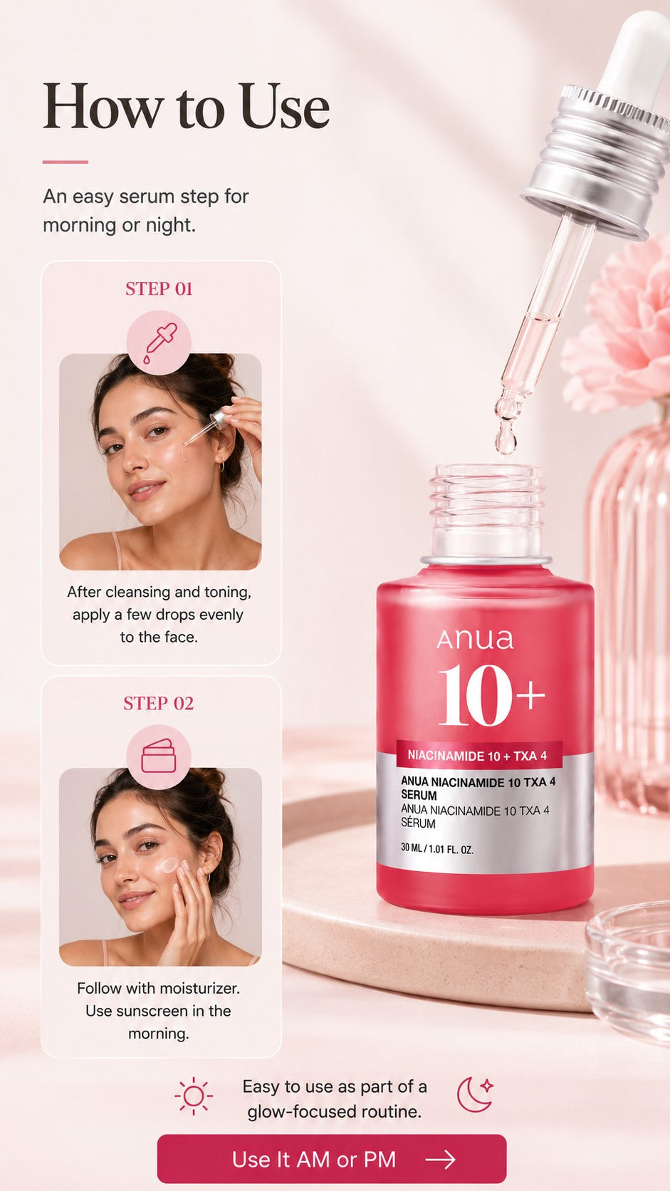 Anua Niacinamide 10 + TXA 4 Serum – 10% Niacinamide & 4% Tranexamic Acid: For Dark Spots