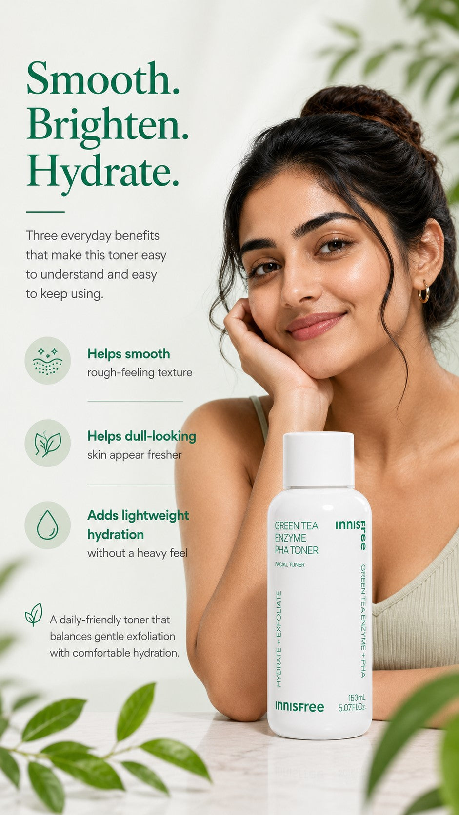 innisfree Green Tea Enzyme PHA Toner – 7% PHA for Gentle Daily Exfoliation: For Rough, Uneven Texture