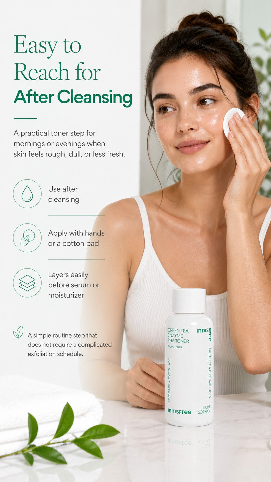 innisfree Green Tea Enzyme PHA Toner – 7% PHA for Gentle Daily Exfoliation: For Rough, Uneven Texture